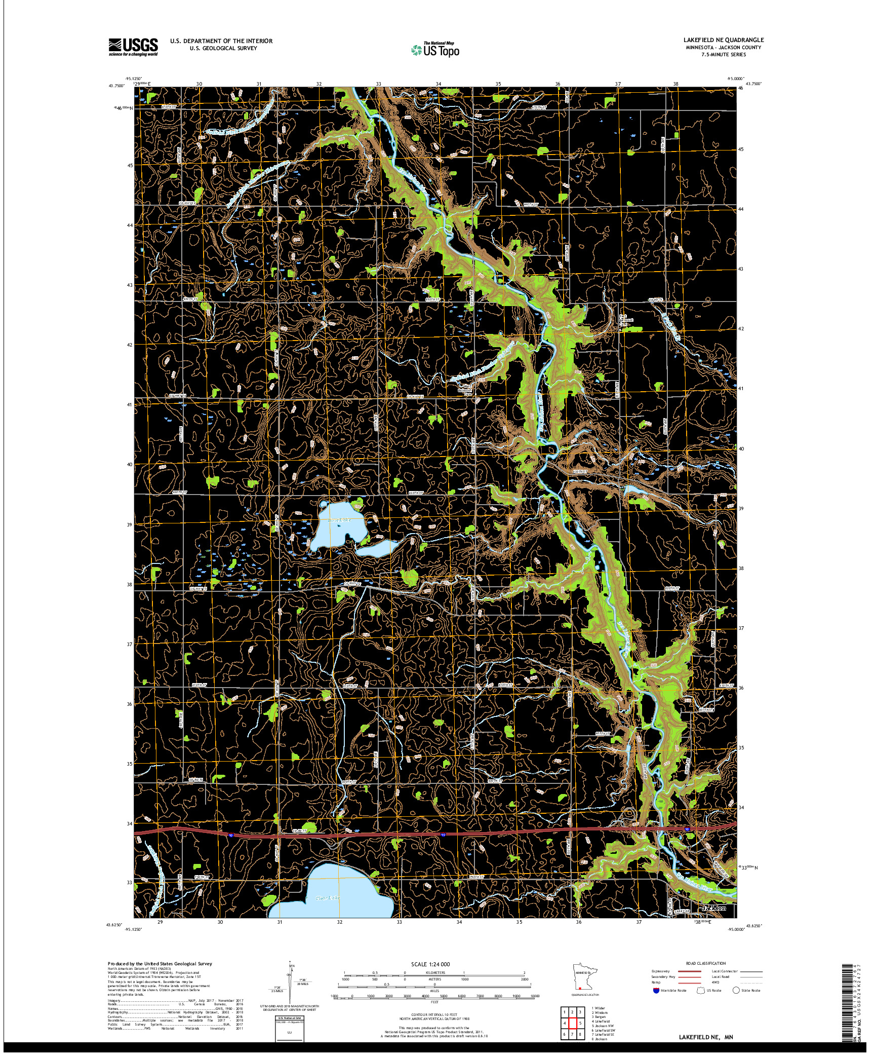 USGS US TOPO 7.5-MINUTE MAP FOR LAKEFIELD NE, MN 2019