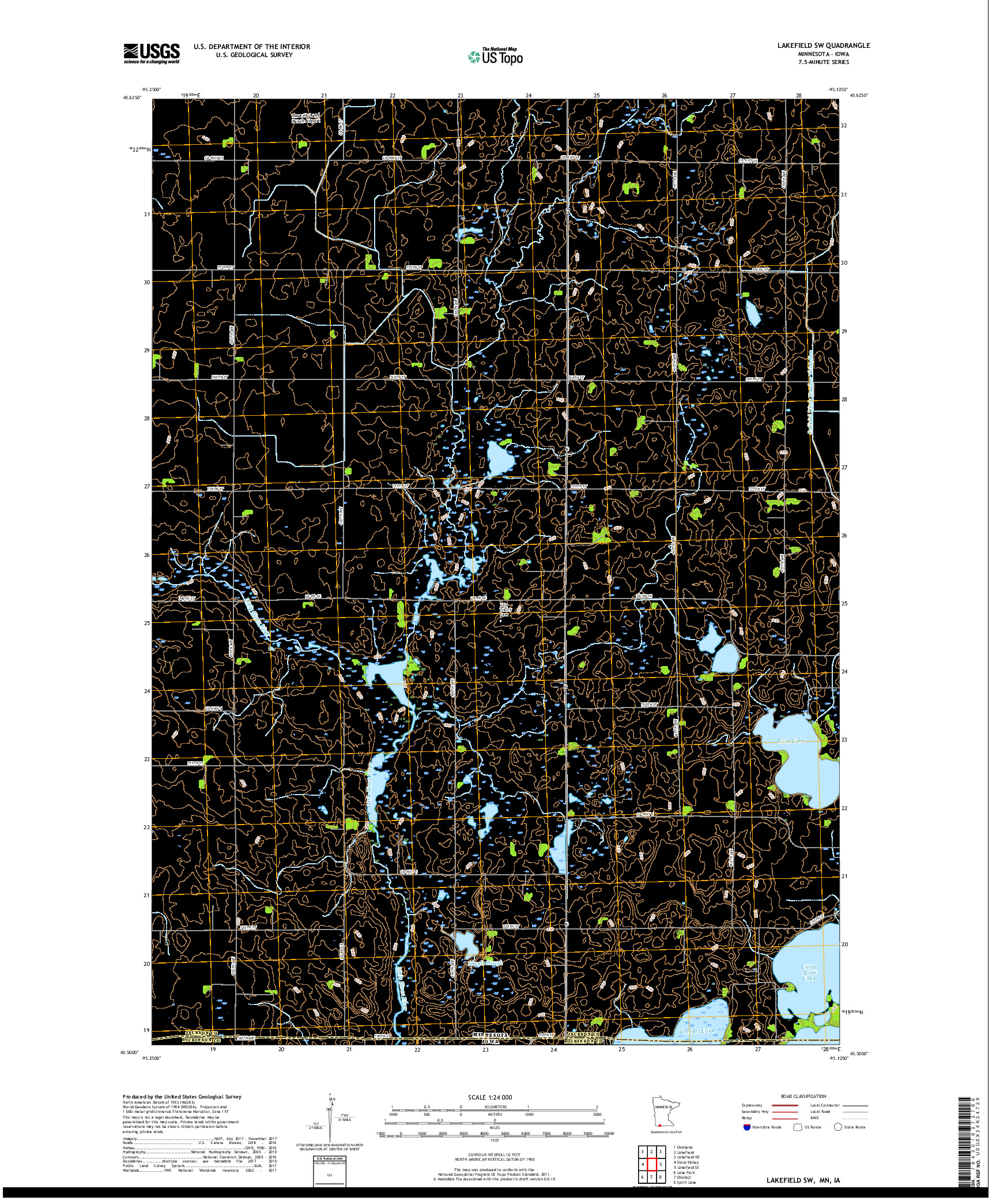 USGS US TOPO 7.5-MINUTE MAP FOR LAKEFIELD SW, MN,IA 2019