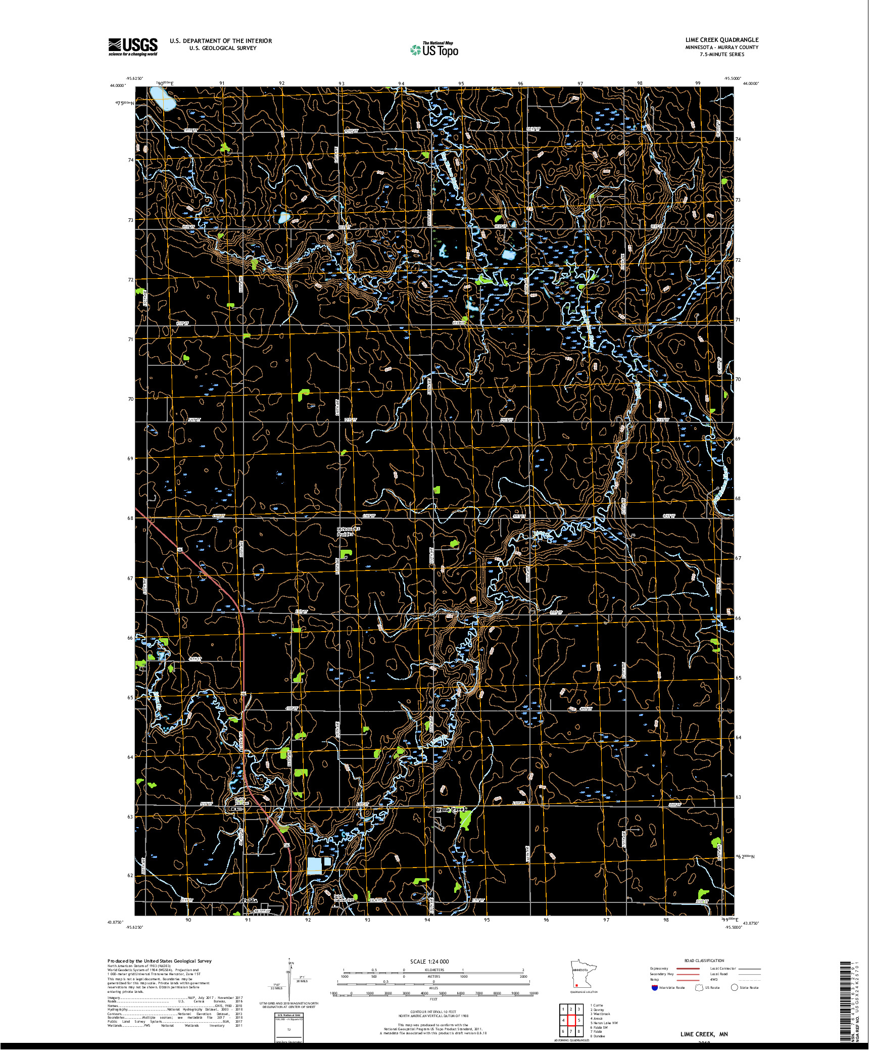 USGS US TOPO 7.5-MINUTE MAP FOR LIME CREEK, MN 2019