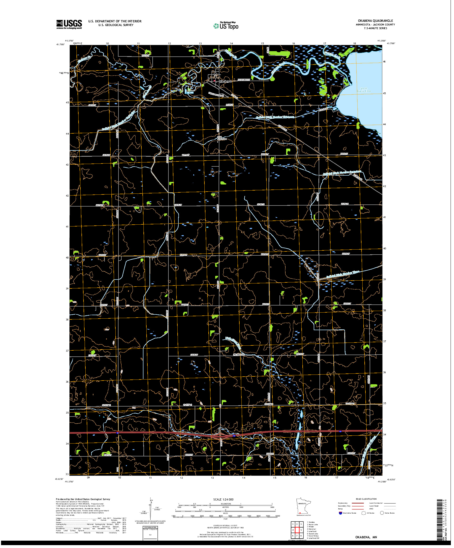 USGS US TOPO 7.5-MINUTE MAP FOR OKABENA, MN 2019