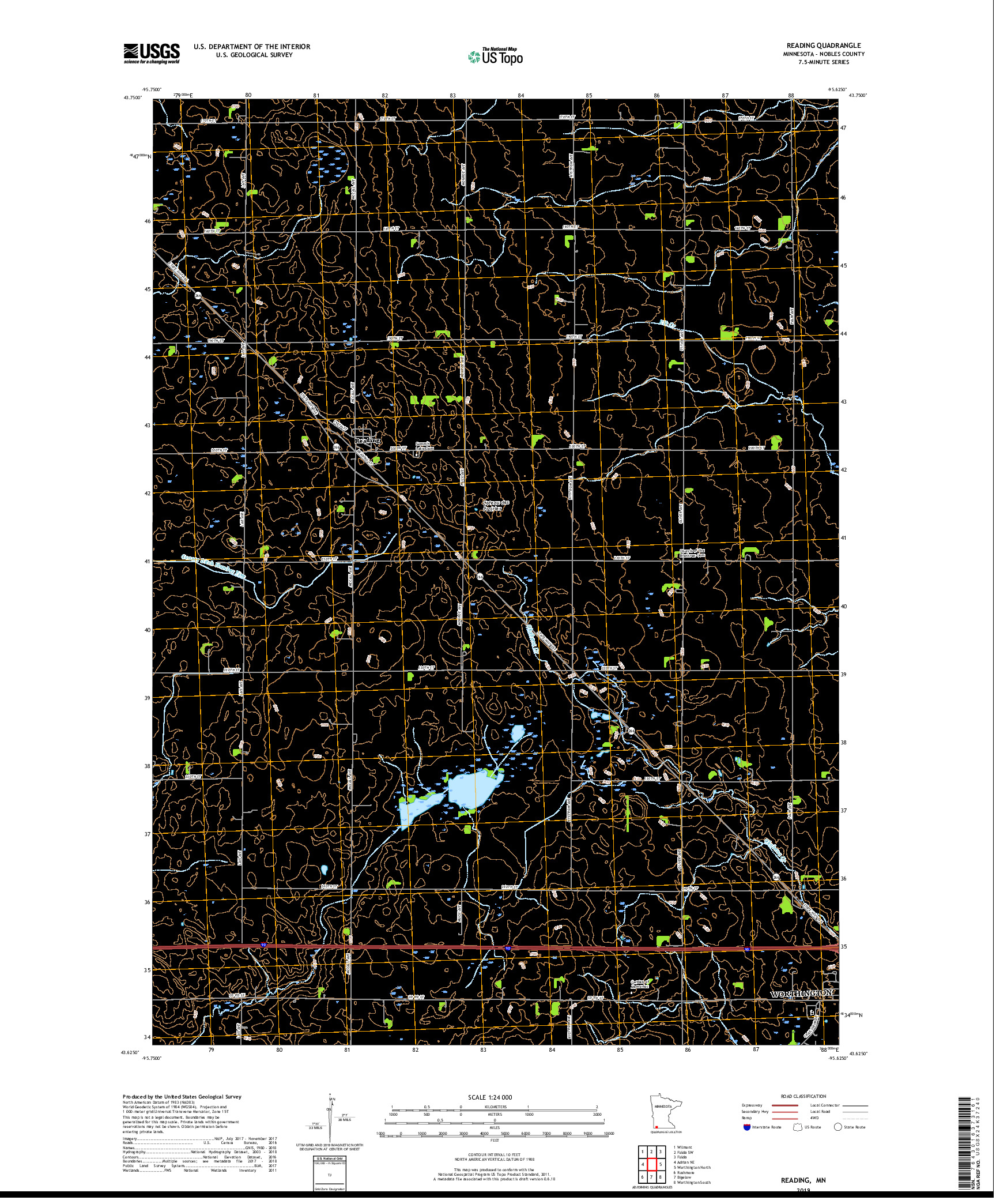 USGS US TOPO 7.5-MINUTE MAP FOR READING, MN 2019