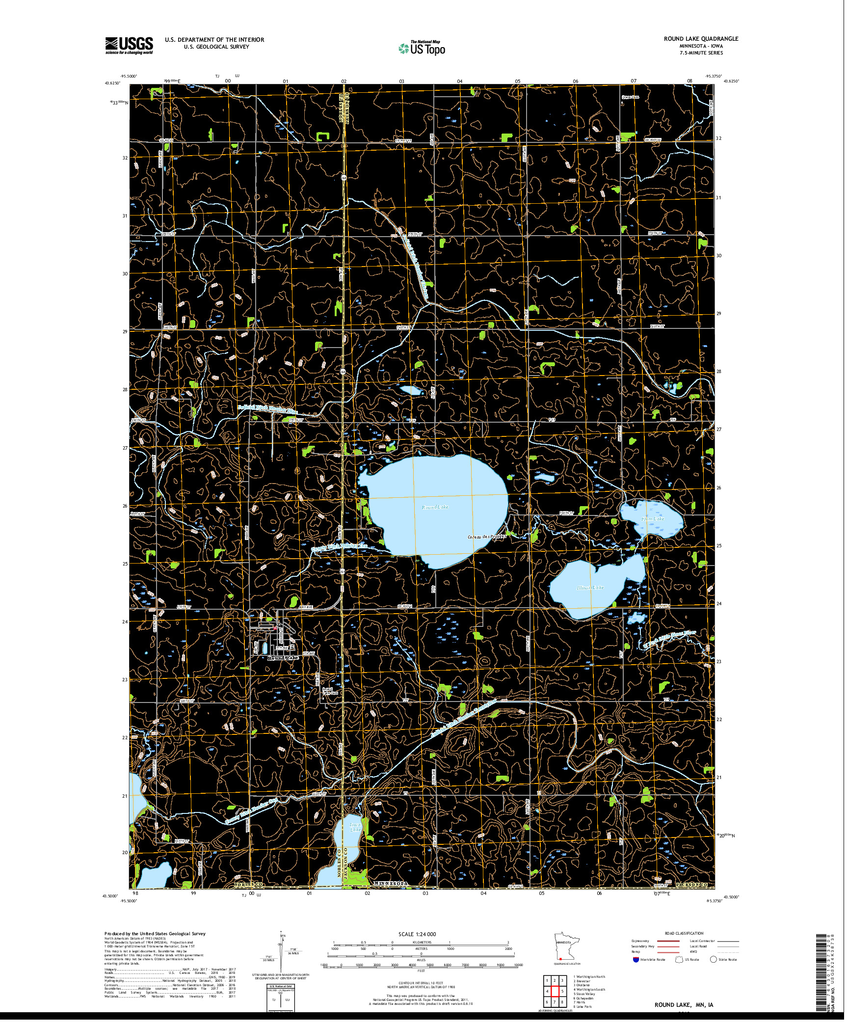 USGS US TOPO 7.5-MINUTE MAP FOR ROUND LAKE, MN,IA 2019