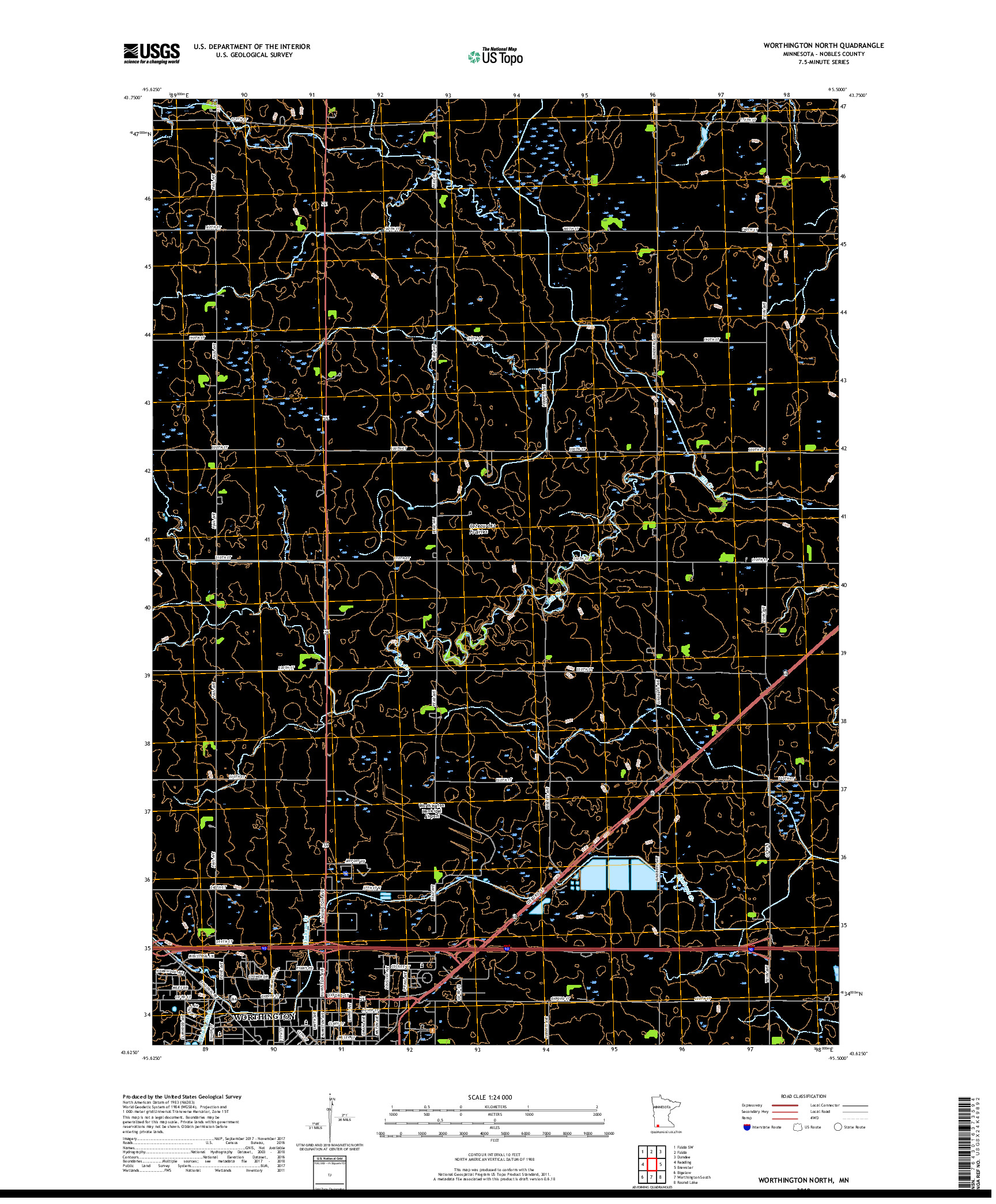 USGS US TOPO 7.5-MINUTE MAP FOR WORTHINGTON NORTH, MN 2019