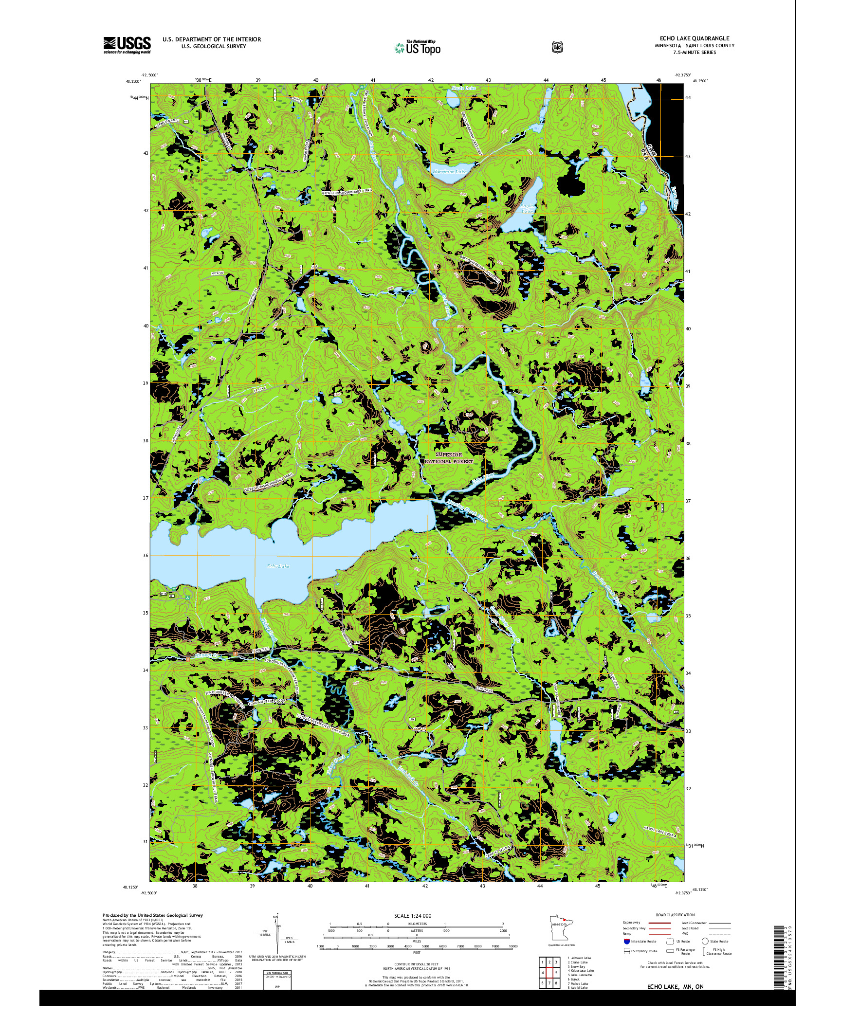 USGS US TOPO 7.5-MINUTE MAP FOR ECHO LAKE, MN,ON 2019