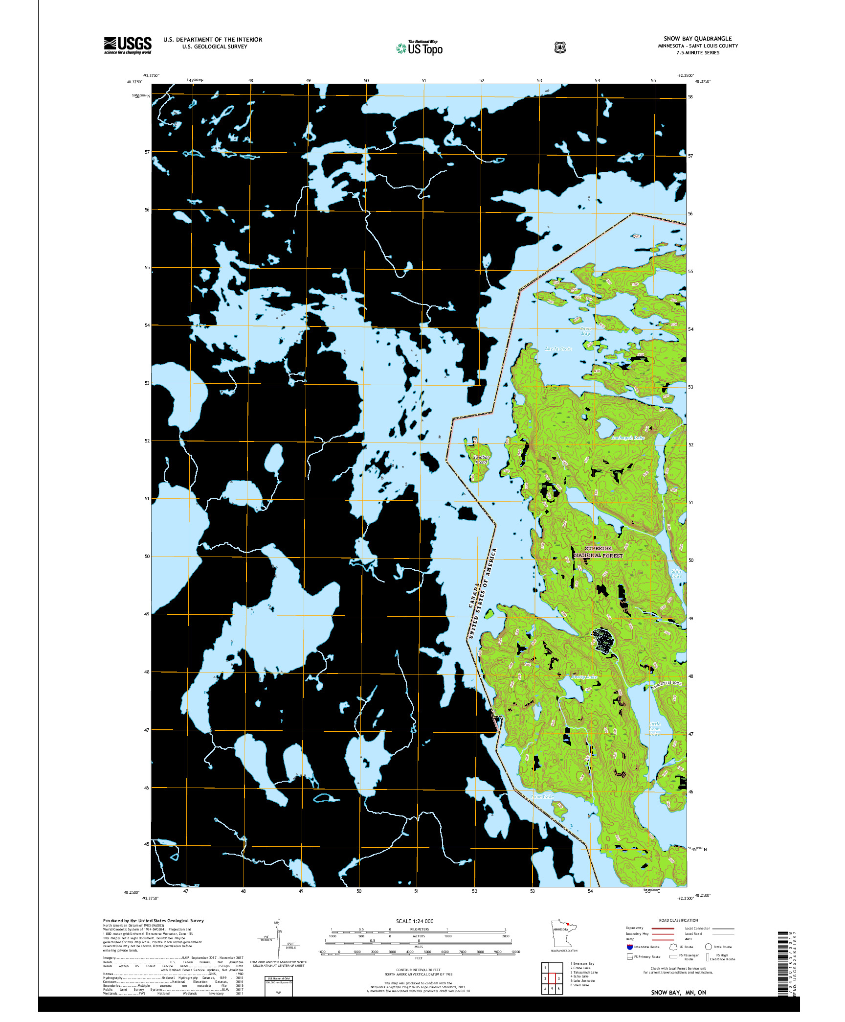 USGS US TOPO 7.5-MINUTE MAP FOR SNOW BAY, MN,ON 2019