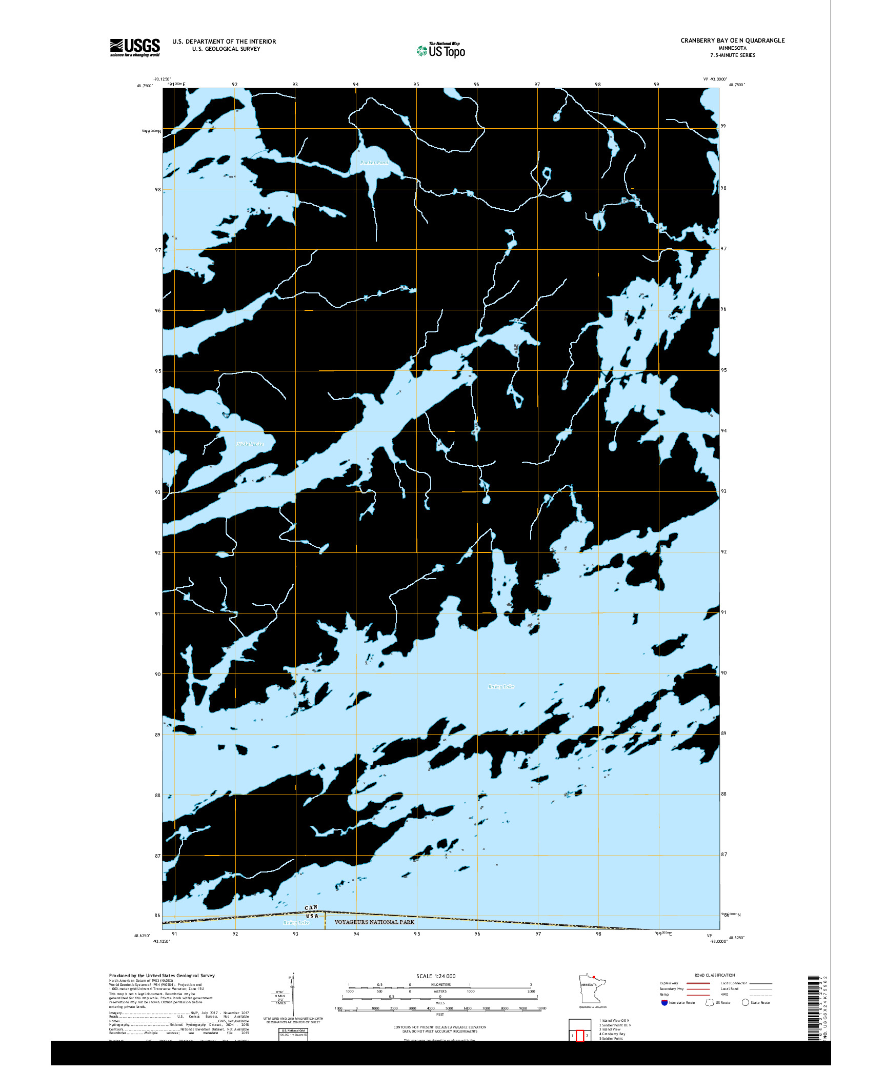 USGS US TOPO 7.5-MINUTE MAP FOR CRANBERRY BAY OE N, MN,ON 2019