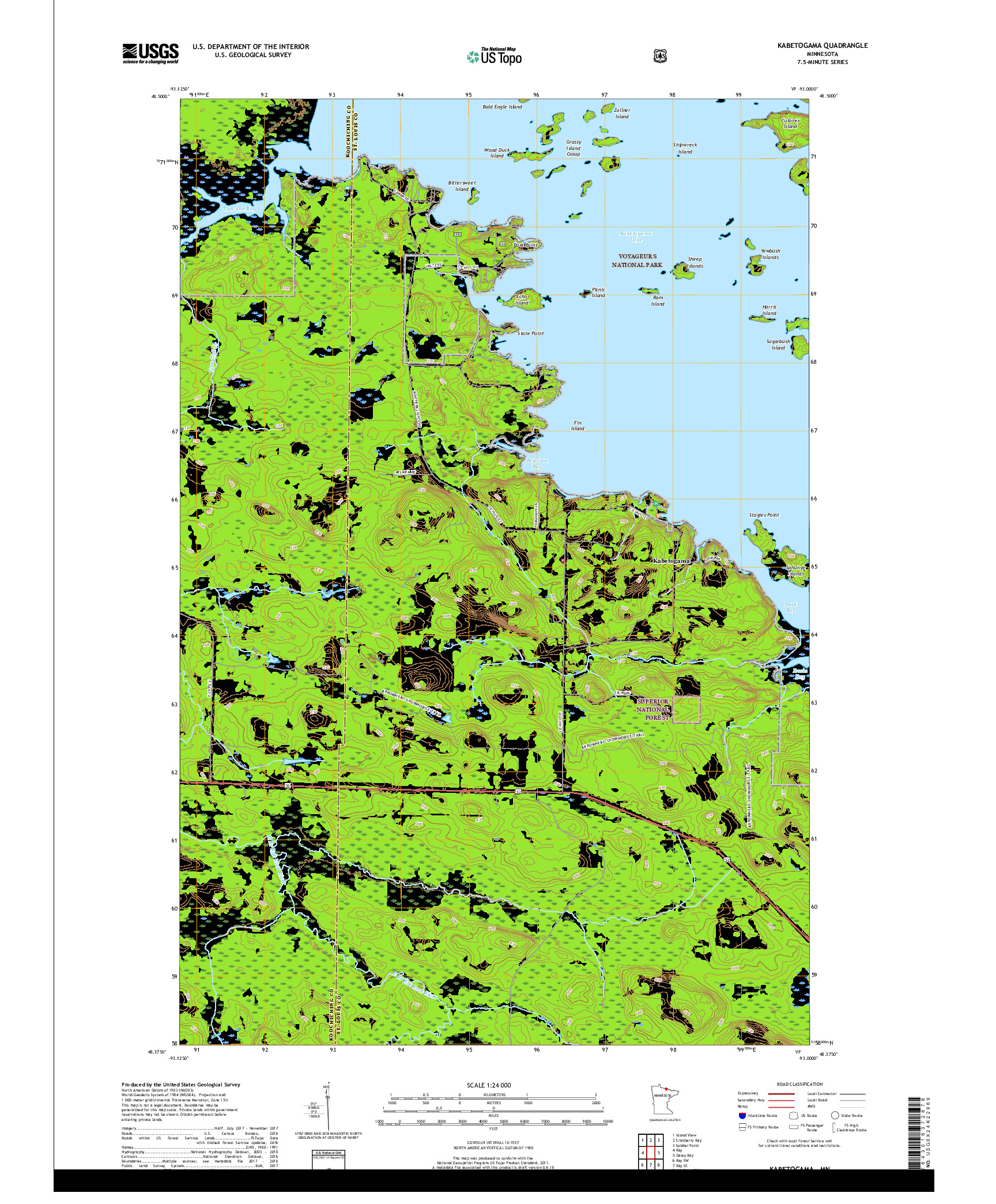 USGS US TOPO 7.5-MINUTE MAP FOR KABETOGAMA, MN 2019