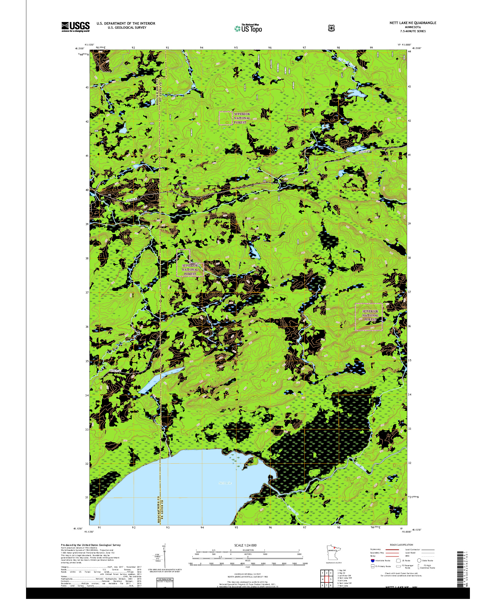 USGS US TOPO 7.5-MINUTE MAP FOR NETT LAKE NE, MN 2019