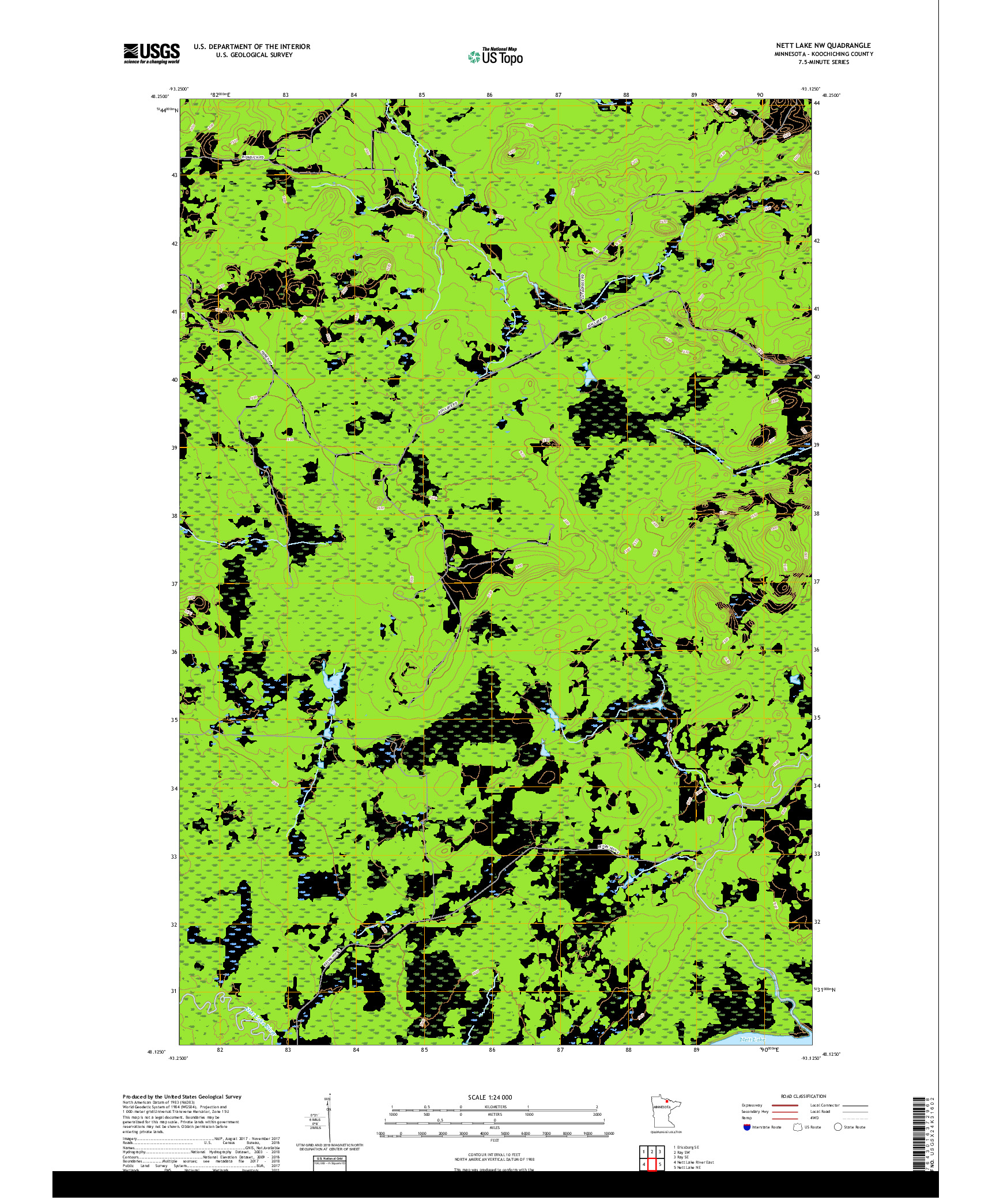 USGS US TOPO 7.5-MINUTE MAP FOR NETT LAKE NW, MN 2019