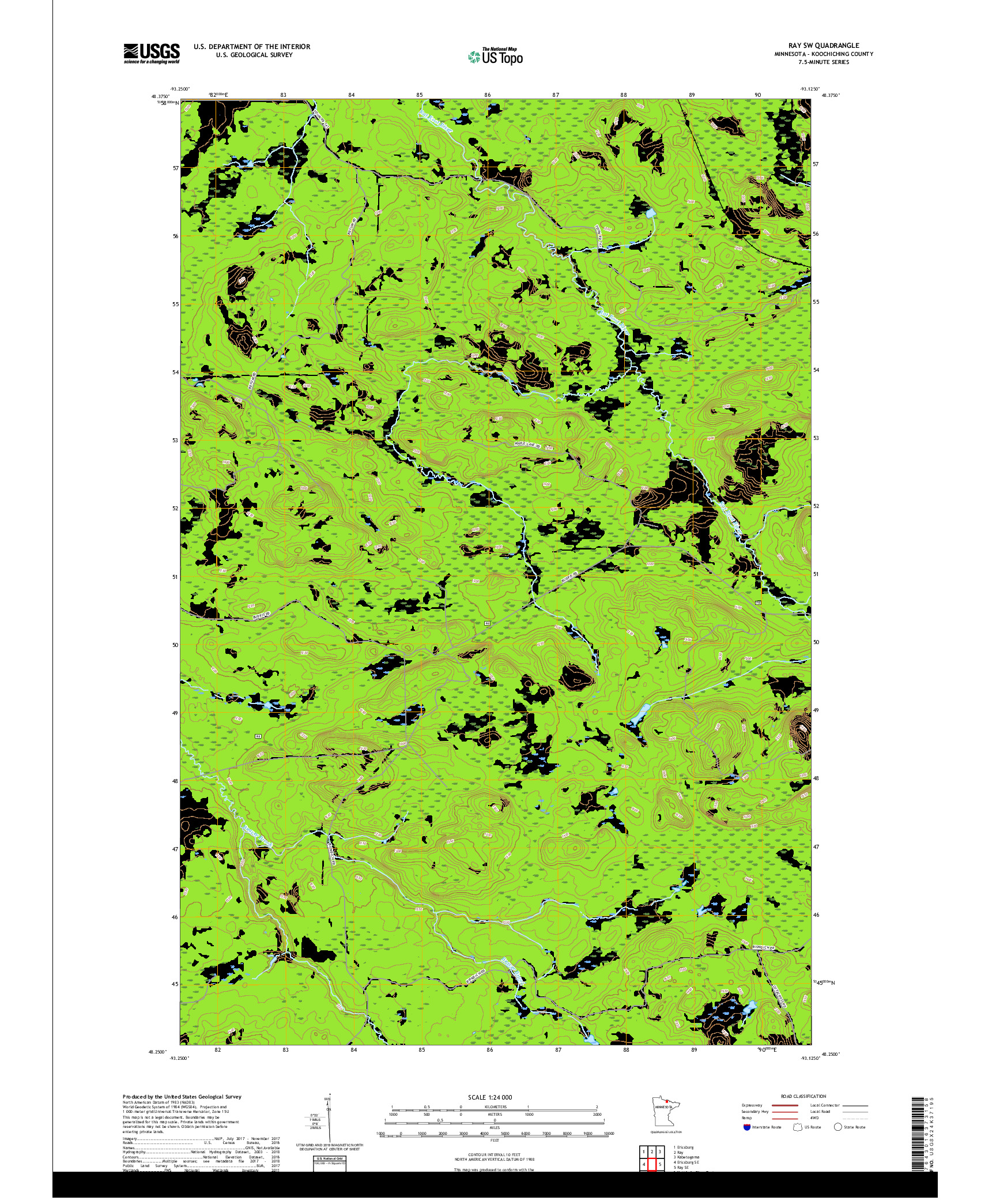 USGS US TOPO 7.5-MINUTE MAP FOR RAY SW, MN 2019