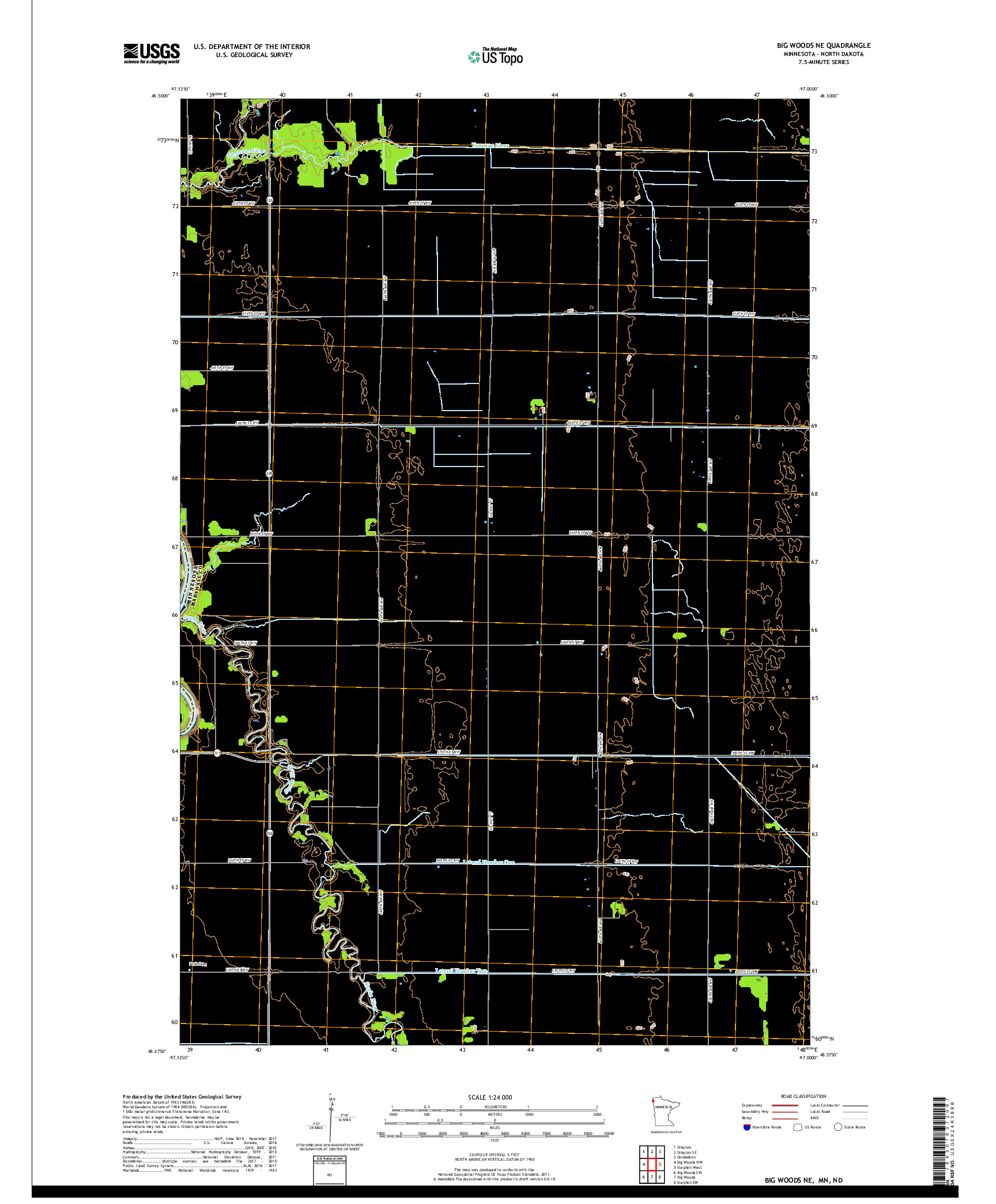 USGS US TOPO 7.5-MINUTE MAP FOR BIG WOODS NE, MN,ND 2019