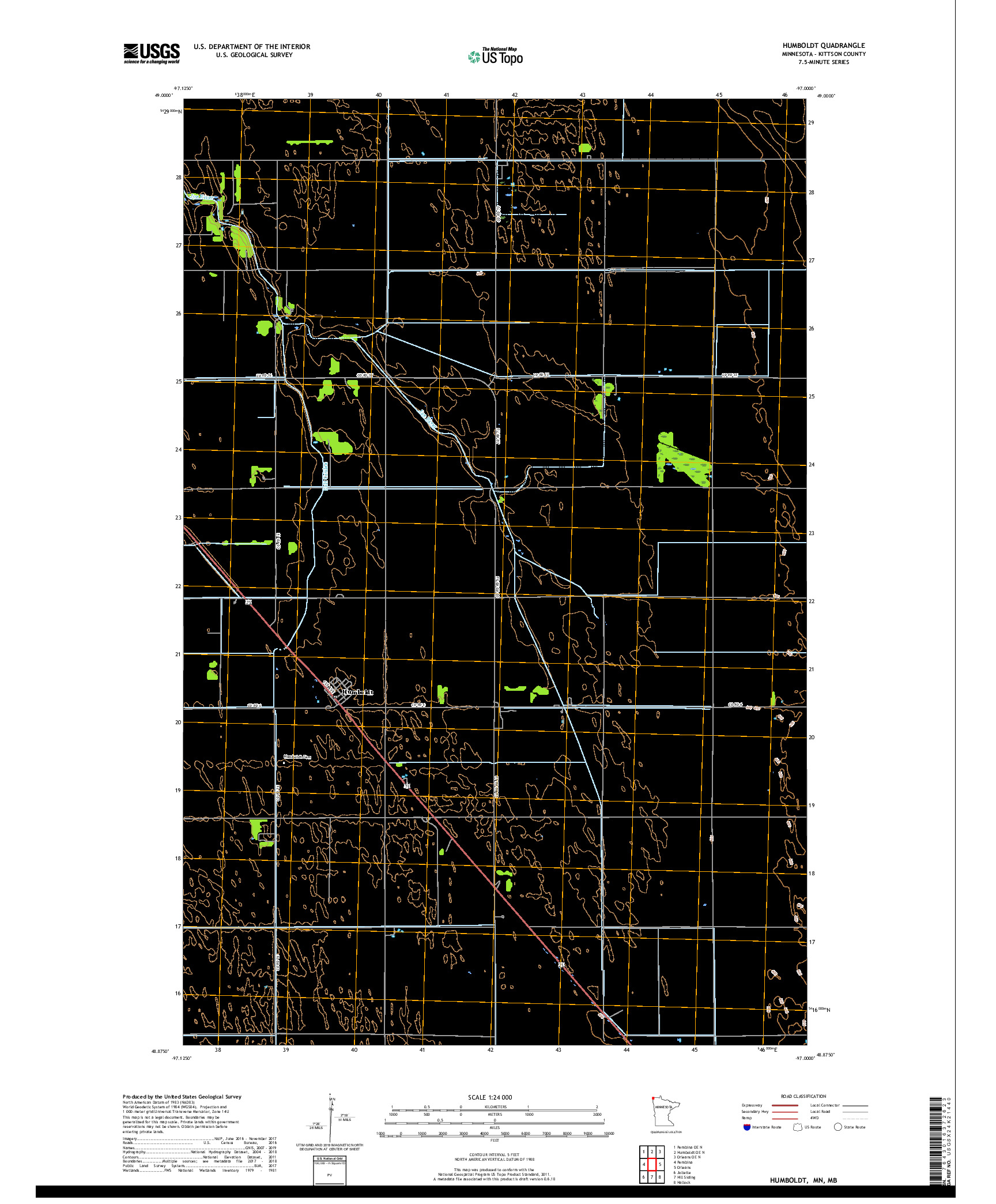 USGS US TOPO 7.5-MINUTE MAP FOR HUMBOLDT, MN,MB 2019
