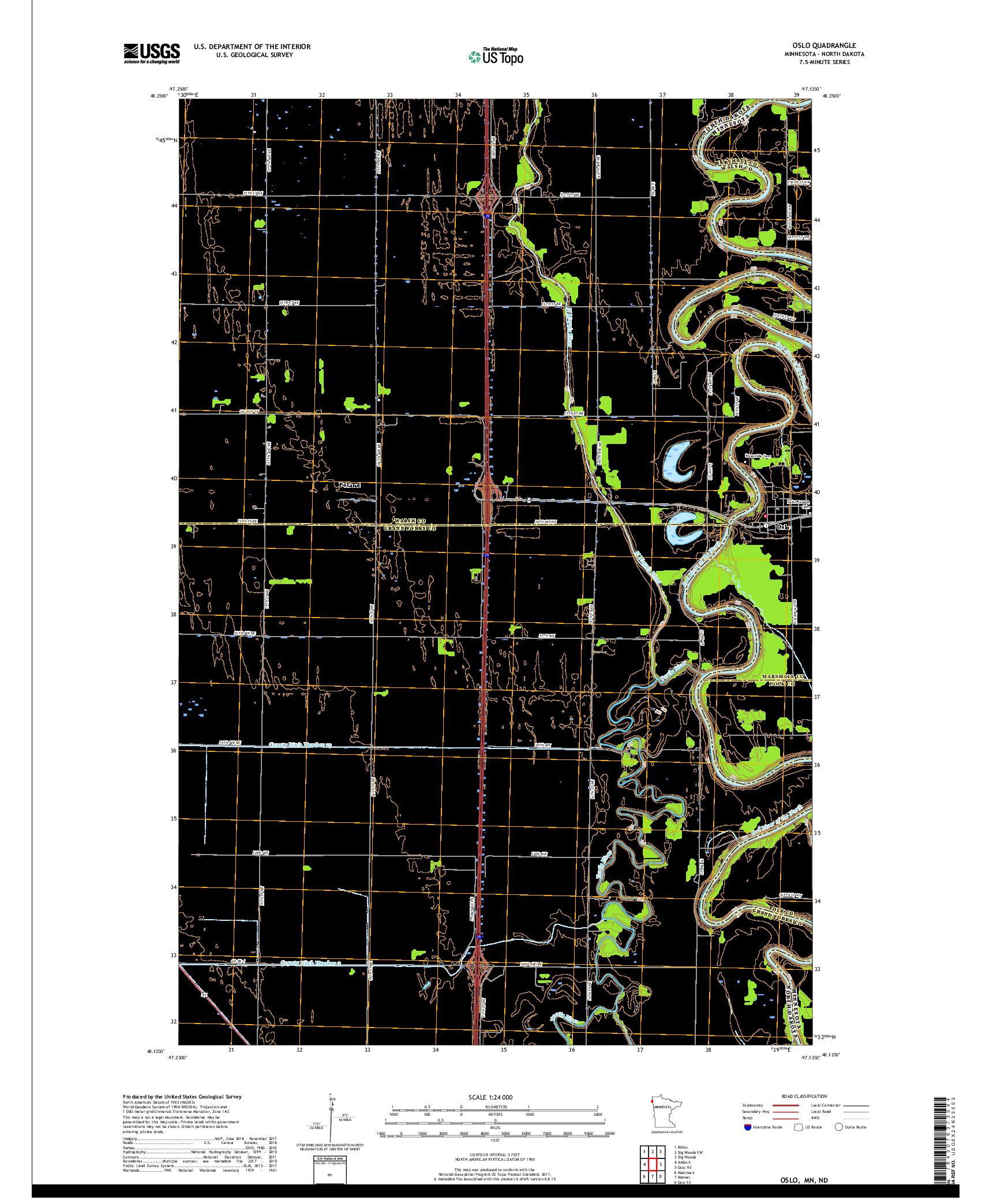 USGS US TOPO 7.5-MINUTE MAP FOR OSLO, MN,ND 2019