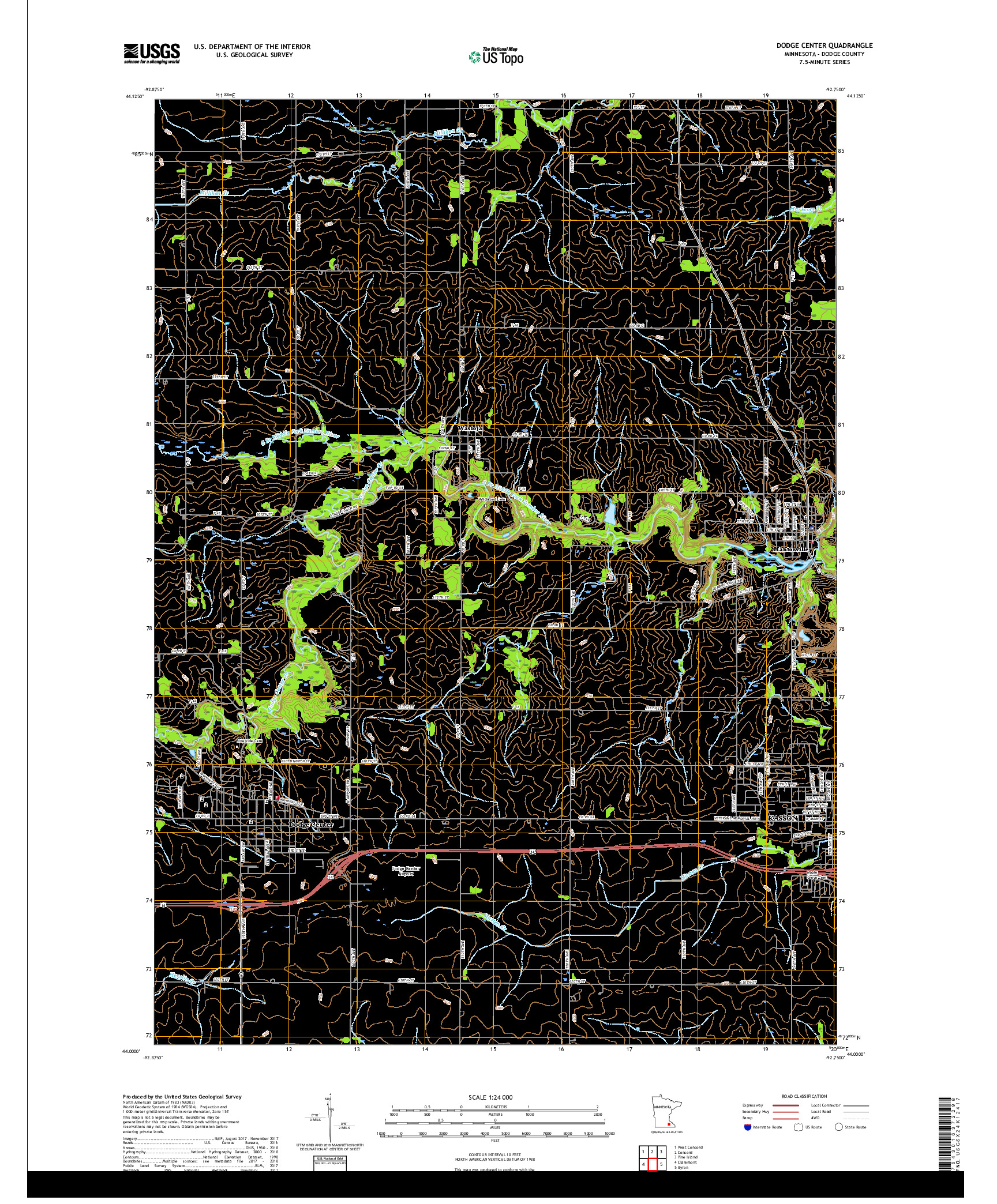 USGS US TOPO 7.5-MINUTE MAP FOR DODGE CENTER, MN 2019
