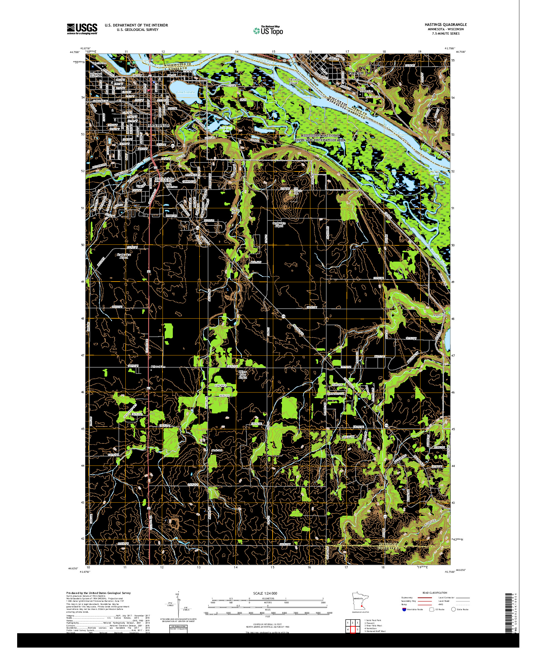 USGS US TOPO 7.5-MINUTE MAP FOR HASTINGS, MN,WI 2019