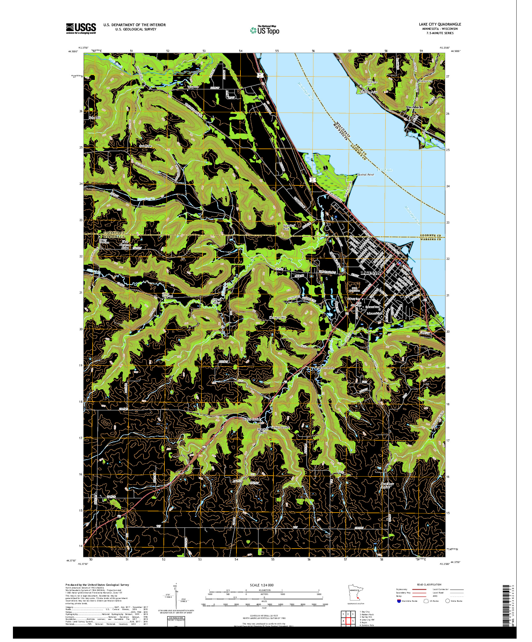 USGS US TOPO 7.5-MINUTE MAP FOR LAKE CITY, MN,WI 2019