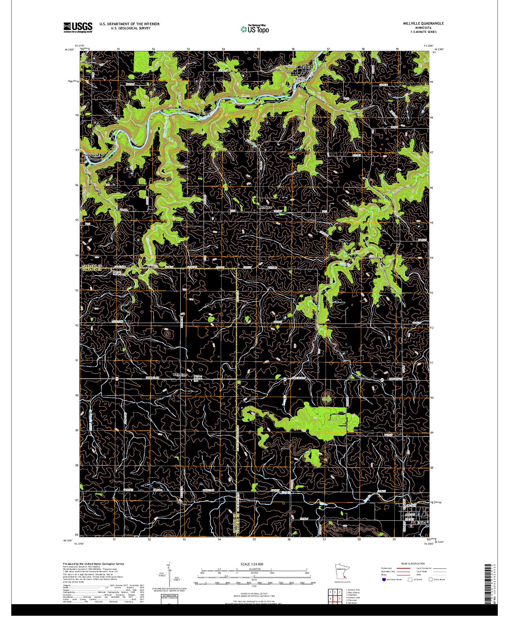 USGS US TOPO 7.5-MINUTE MAP FOR MILLVILLE, MN 2019