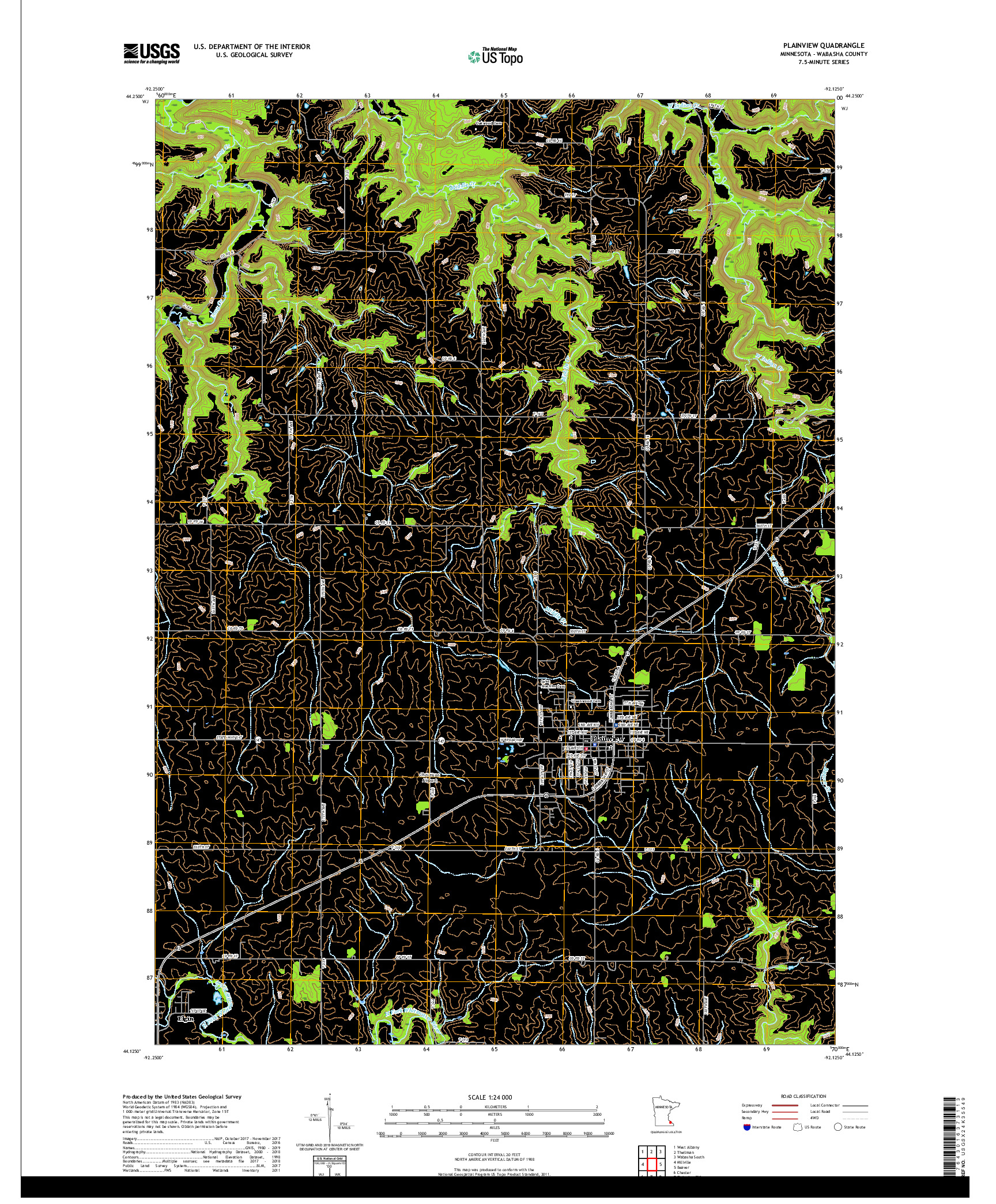 USGS US TOPO 7.5-MINUTE MAP FOR PLAINVIEW, MN 2019