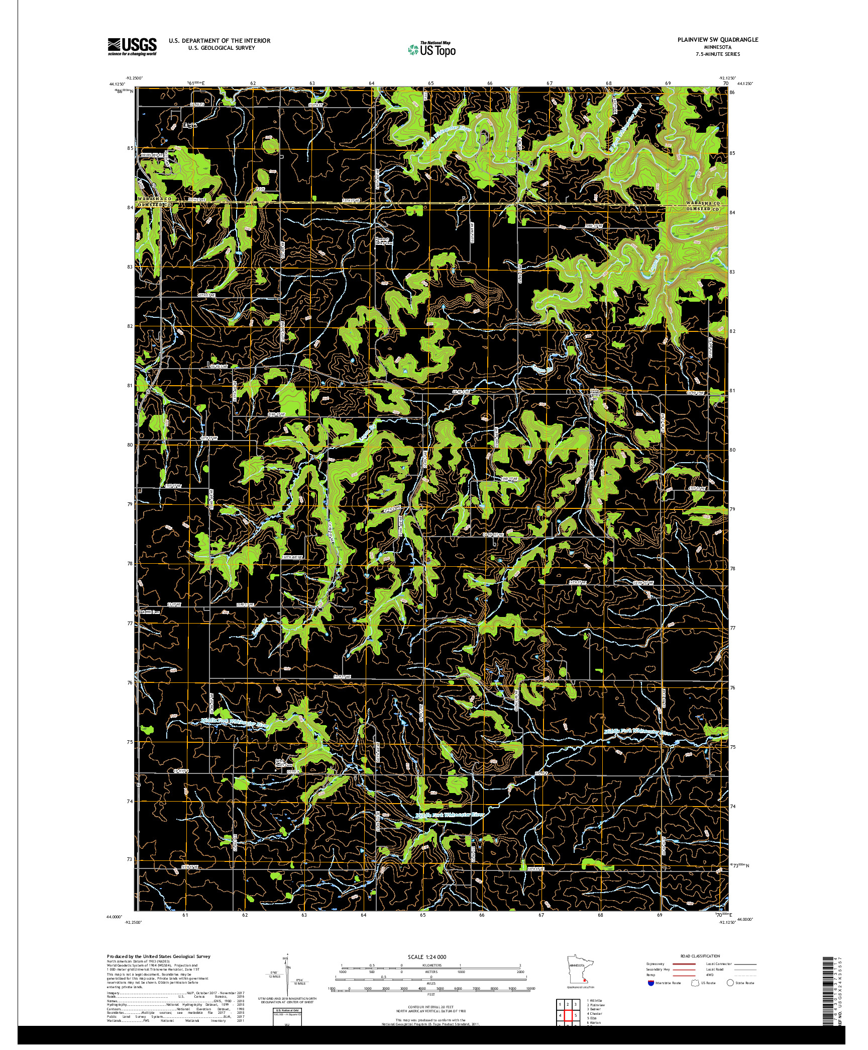 USGS US TOPO 7.5-MINUTE MAP FOR PLAINVIEW SW, MN 2019