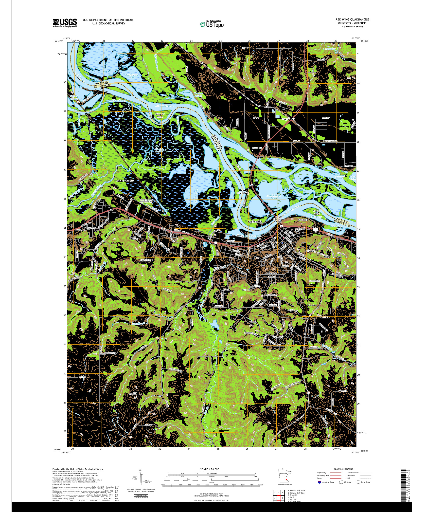 USGS US TOPO 7.5-MINUTE MAP FOR RED WING, MN,WI 2019