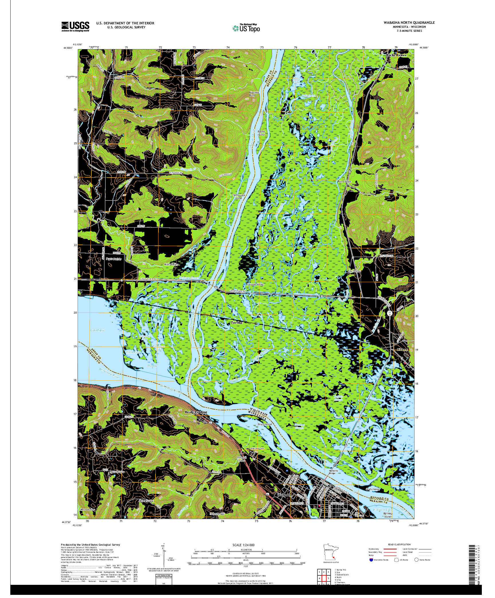 USGS US TOPO 7.5-MINUTE MAP FOR WABASHA NORTH, MN,WI 2019