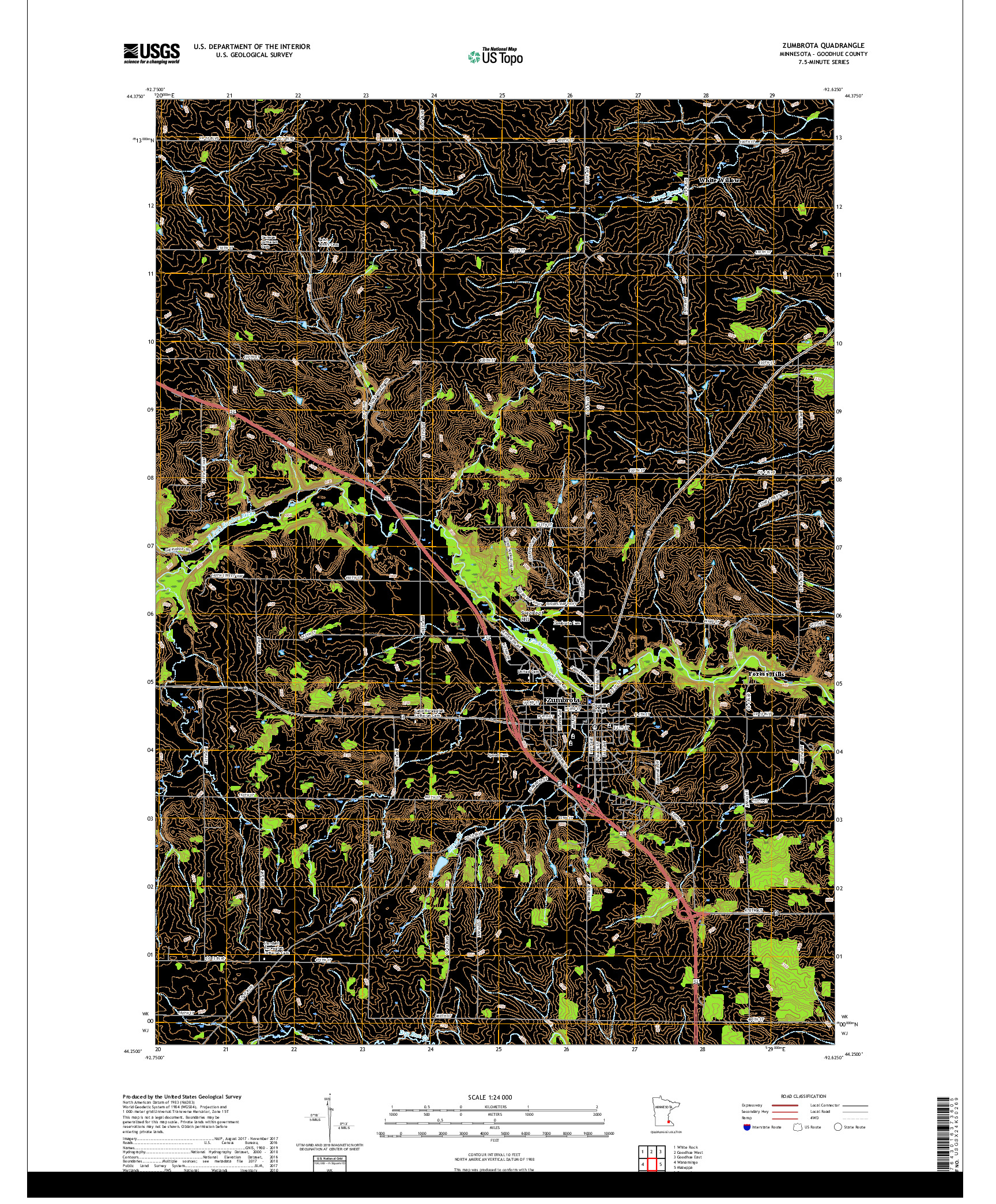 USGS US TOPO 7.5-MINUTE MAP FOR ZUMBROTA, MN 2019