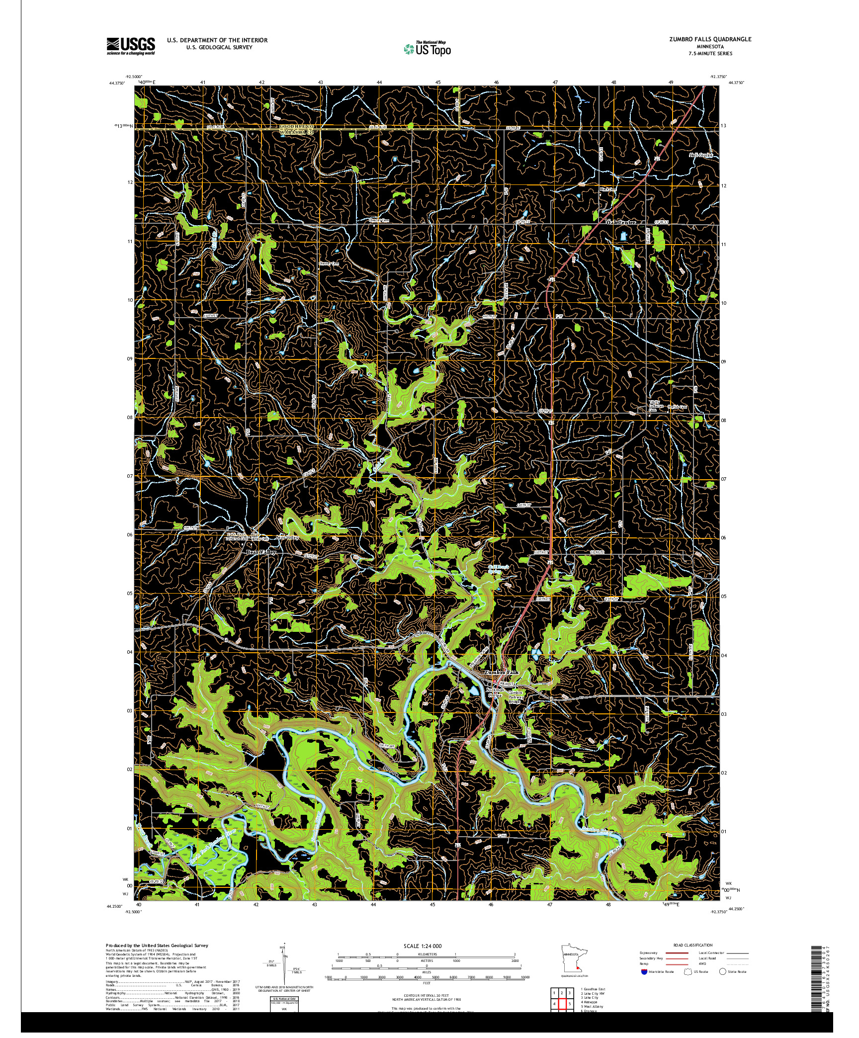 USGS US TOPO 7.5-MINUTE MAP FOR ZUMBRO FALLS, MN 2019