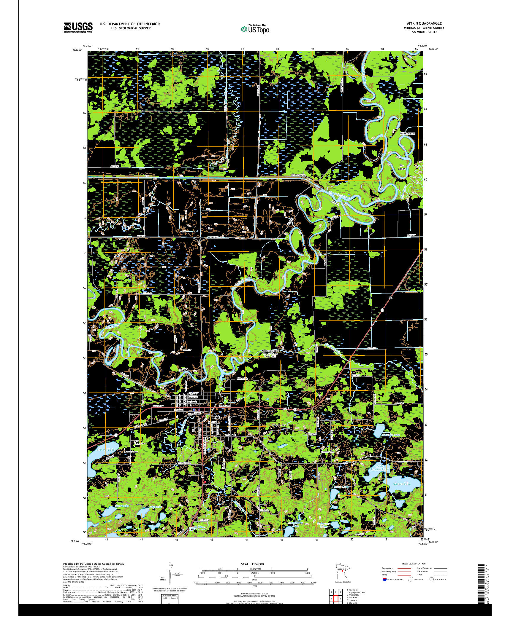 USGS US TOPO 7.5-MINUTE MAP FOR AITKIN, MN 2019