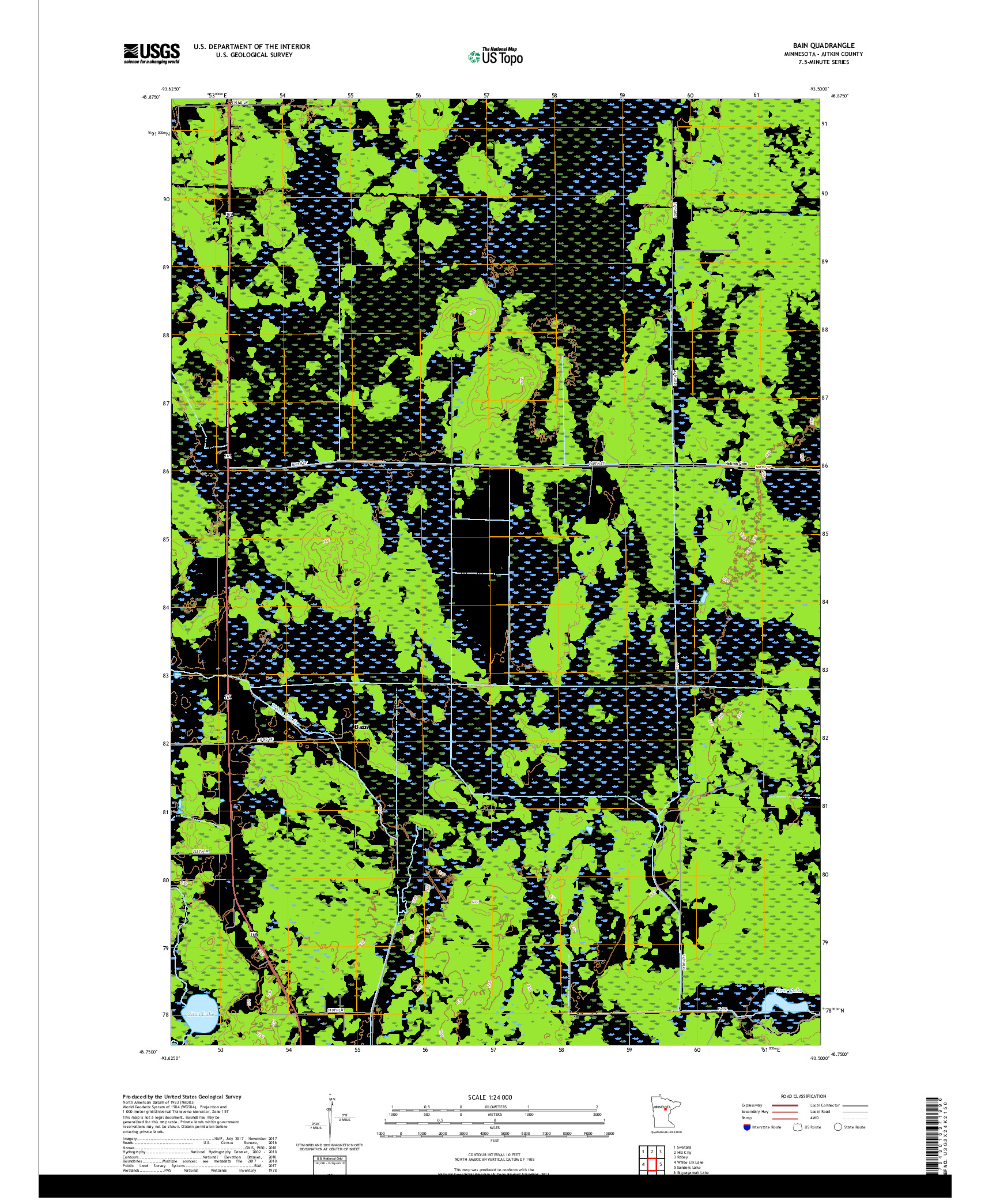 USGS US TOPO 7.5-MINUTE MAP FOR BAIN, MN 2019