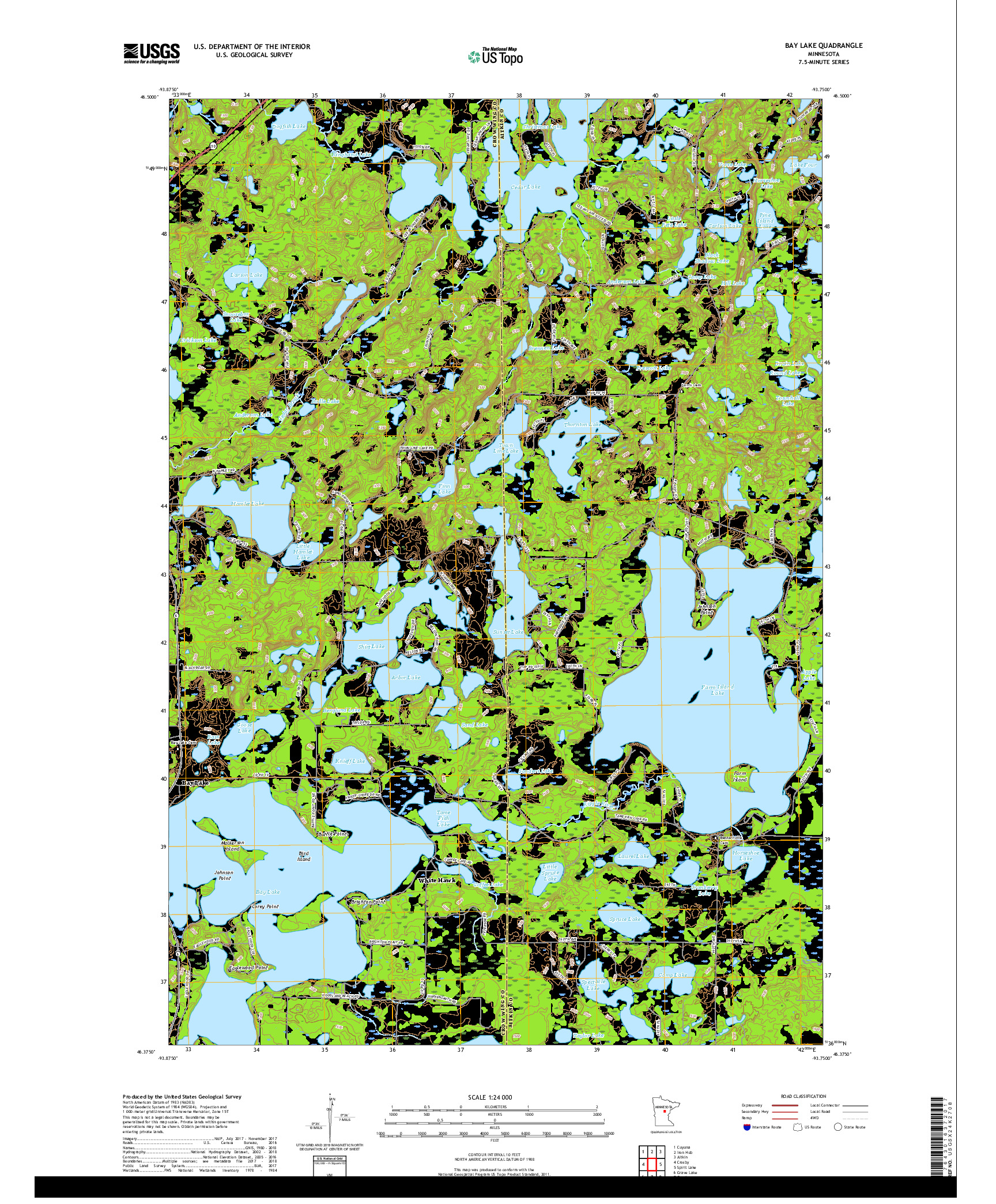 USGS US TOPO 7.5-MINUTE MAP FOR BAY LAKE, MN 2019