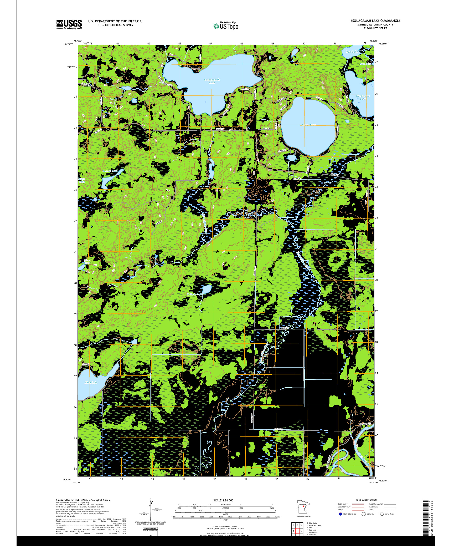 USGS US TOPO 7.5-MINUTE MAP FOR ESQUAGAMAH LAKE, MN 2019
