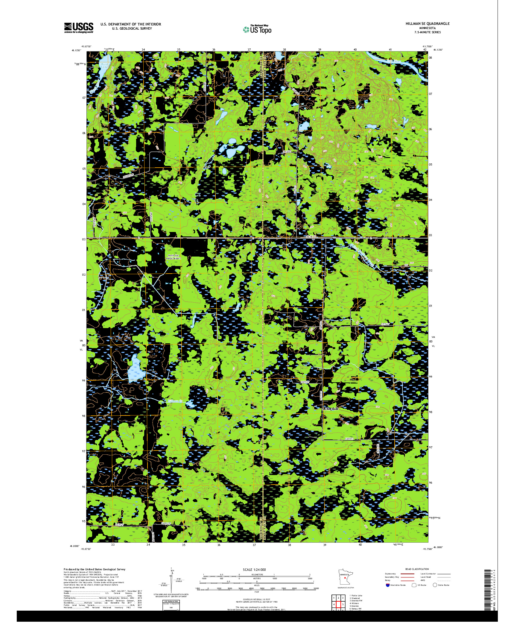 USGS US TOPO 7.5-MINUTE MAP FOR HILLMAN SE, MN 2019