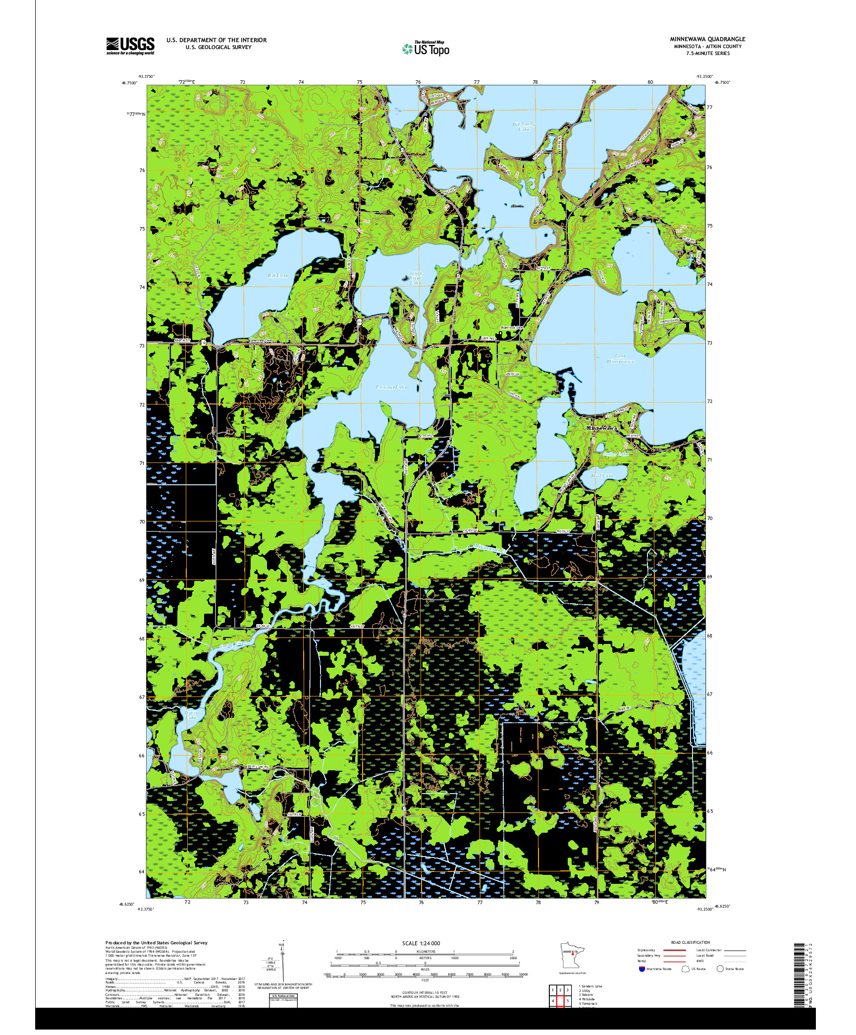 USGS US TOPO 7.5-MINUTE MAP FOR MINNEWAWA, MN 2019