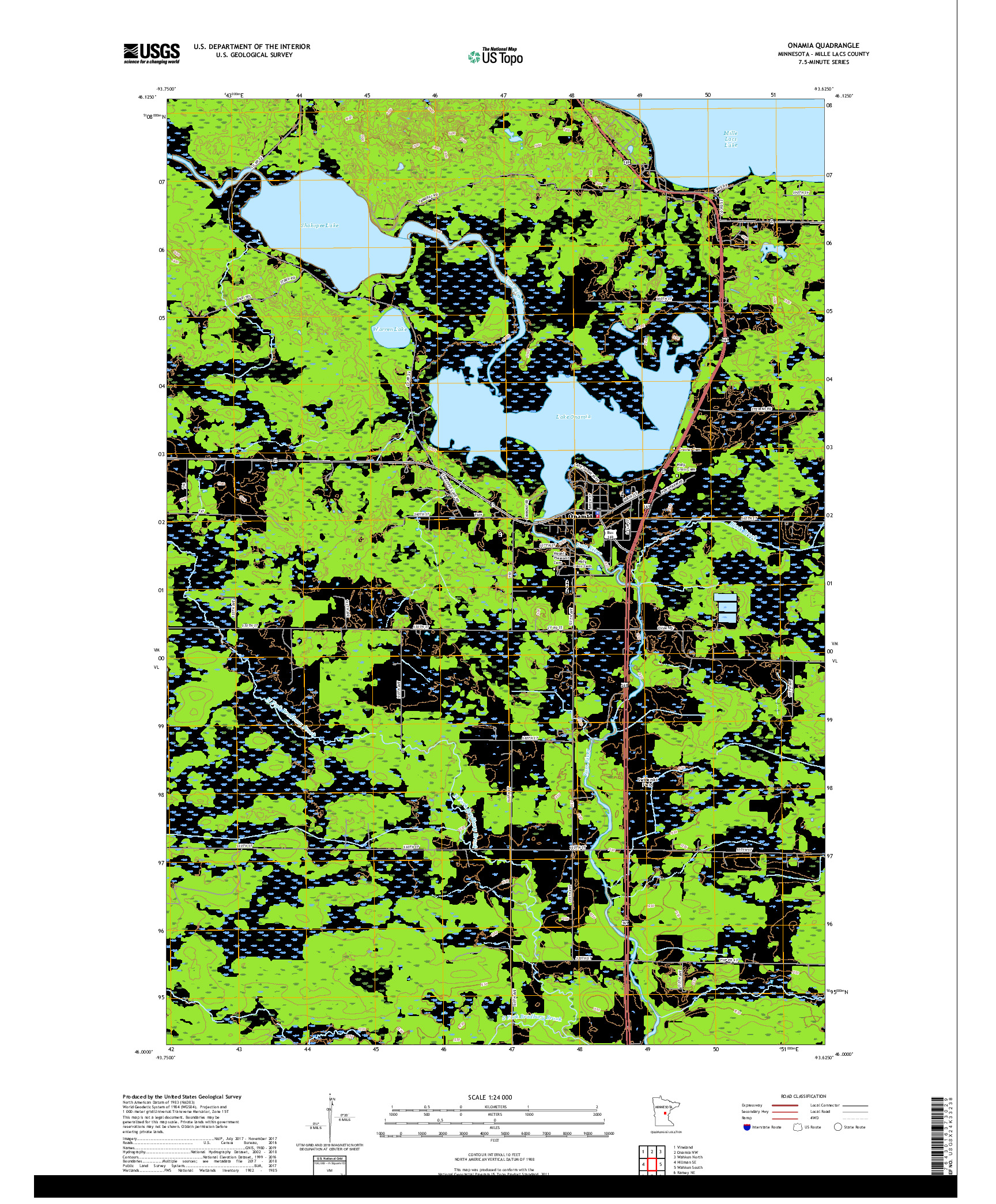 USGS US TOPO 7.5-MINUTE MAP FOR ONAMIA, MN 2019