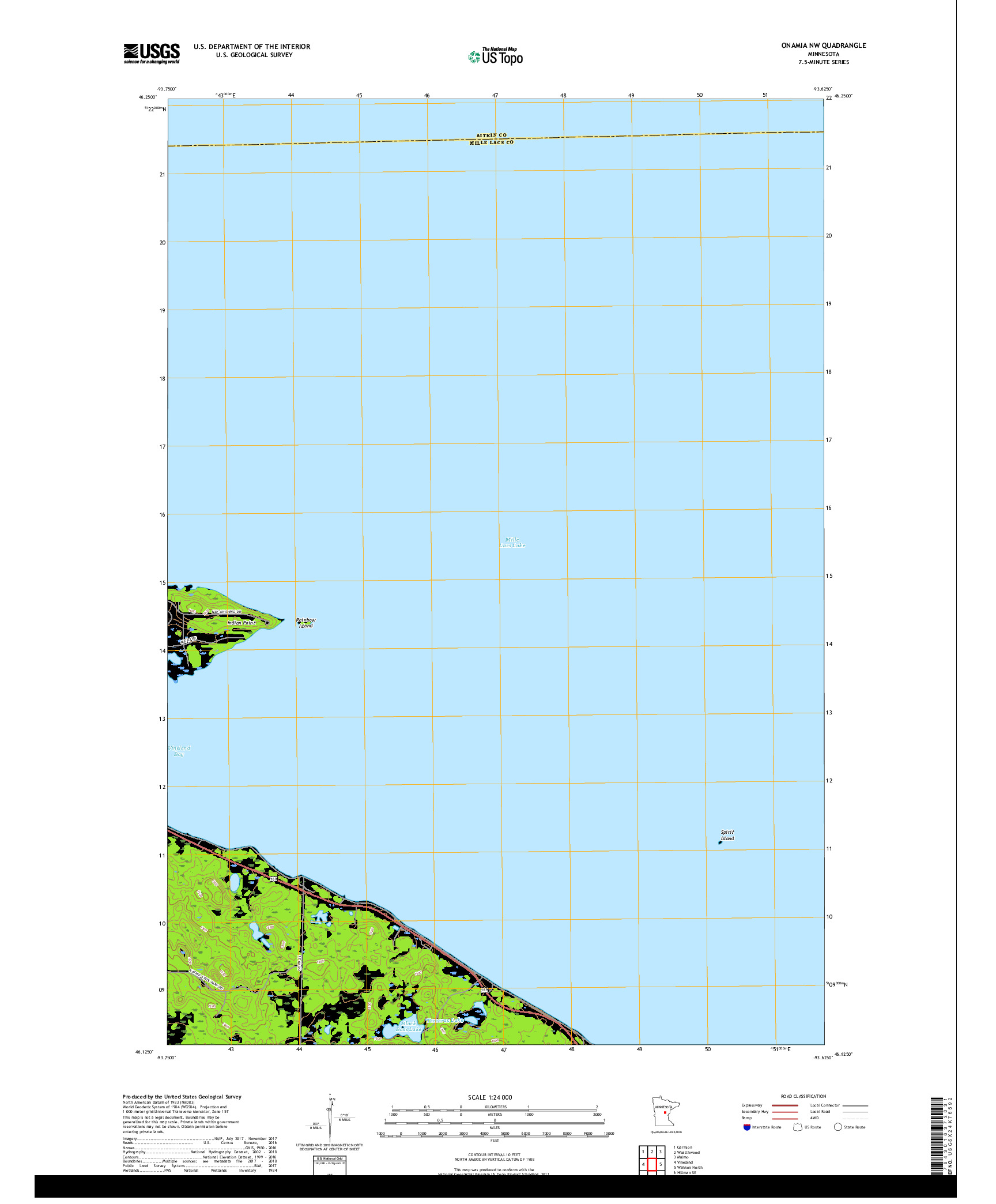 USGS US TOPO 7.5-MINUTE MAP FOR ONAMIA NW, MN 2019