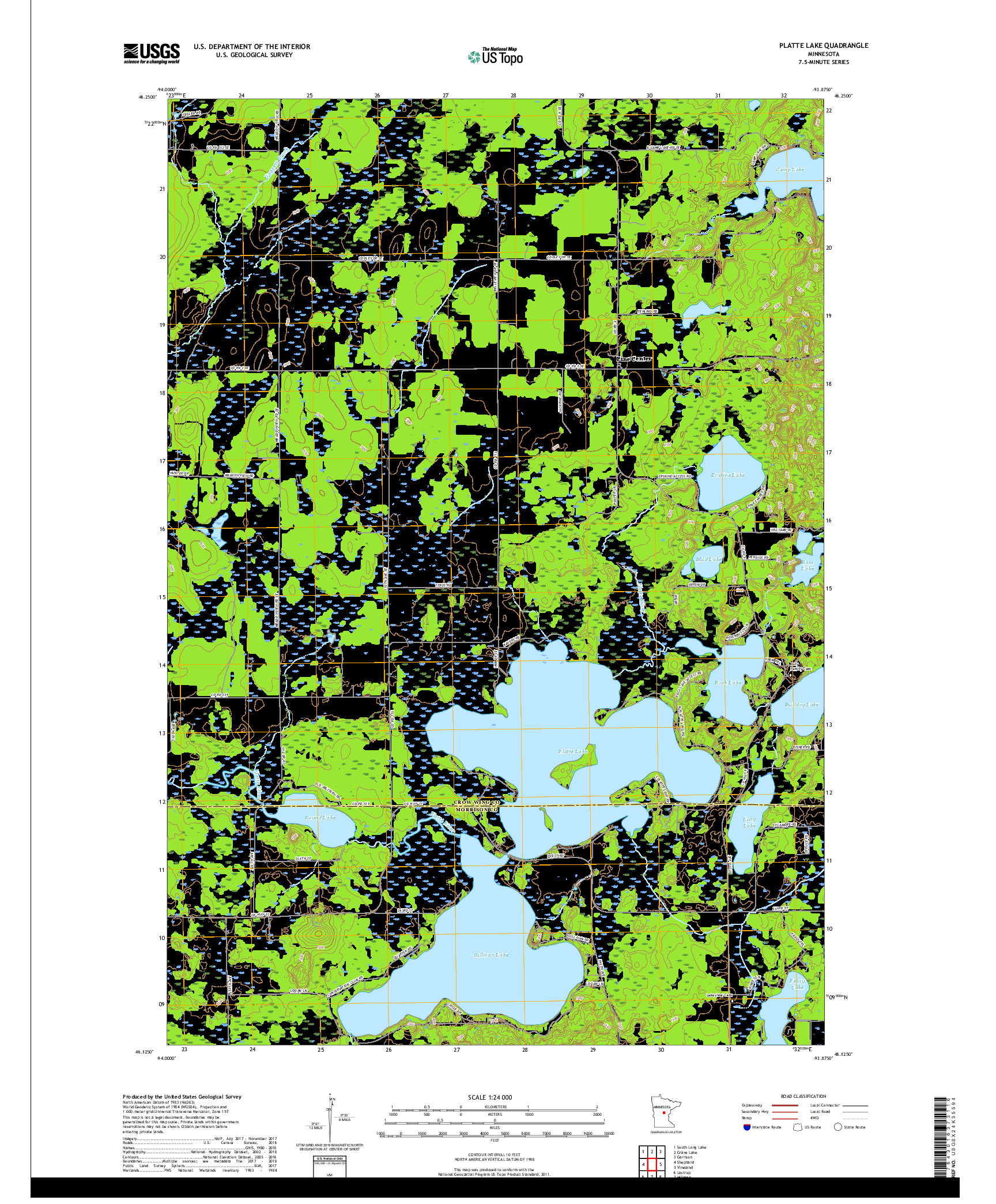 USGS US TOPO 7.5-MINUTE MAP FOR PLATTE LAKE, MN 2019