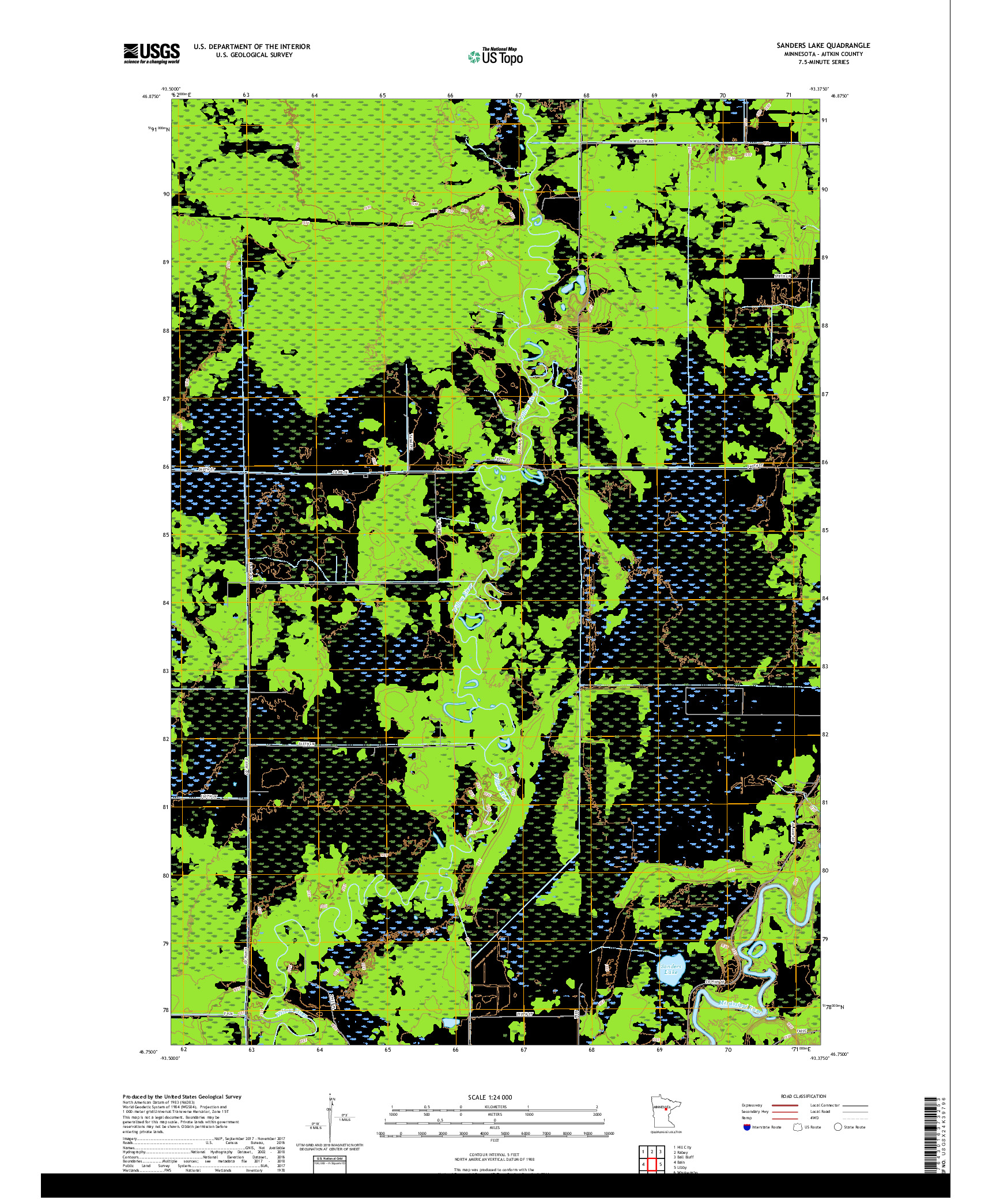 USGS US TOPO 7.5-MINUTE MAP FOR SANDERS LAKE, MN 2019