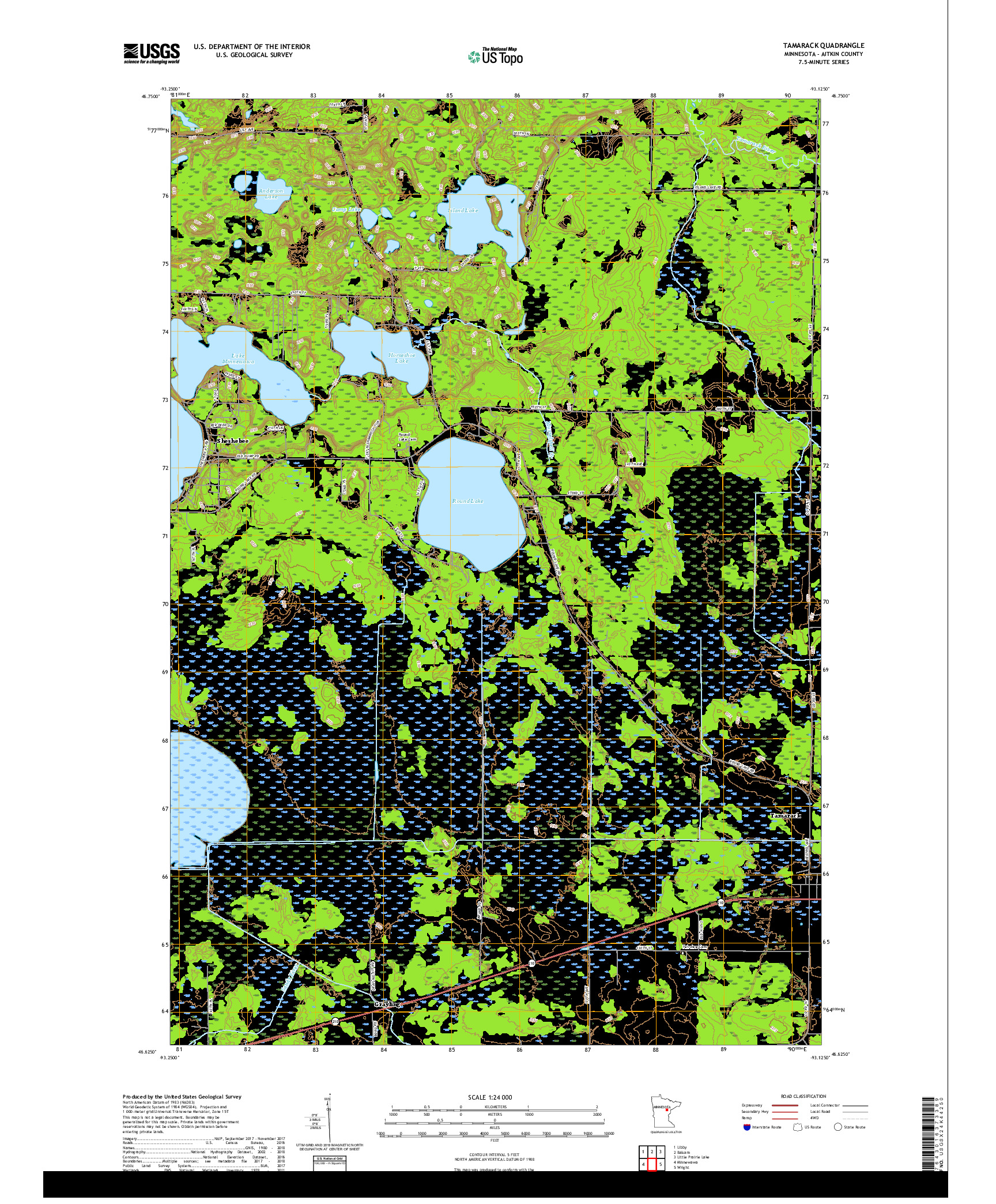 USGS US TOPO 7.5-MINUTE MAP FOR TAMARACK, MN 2019