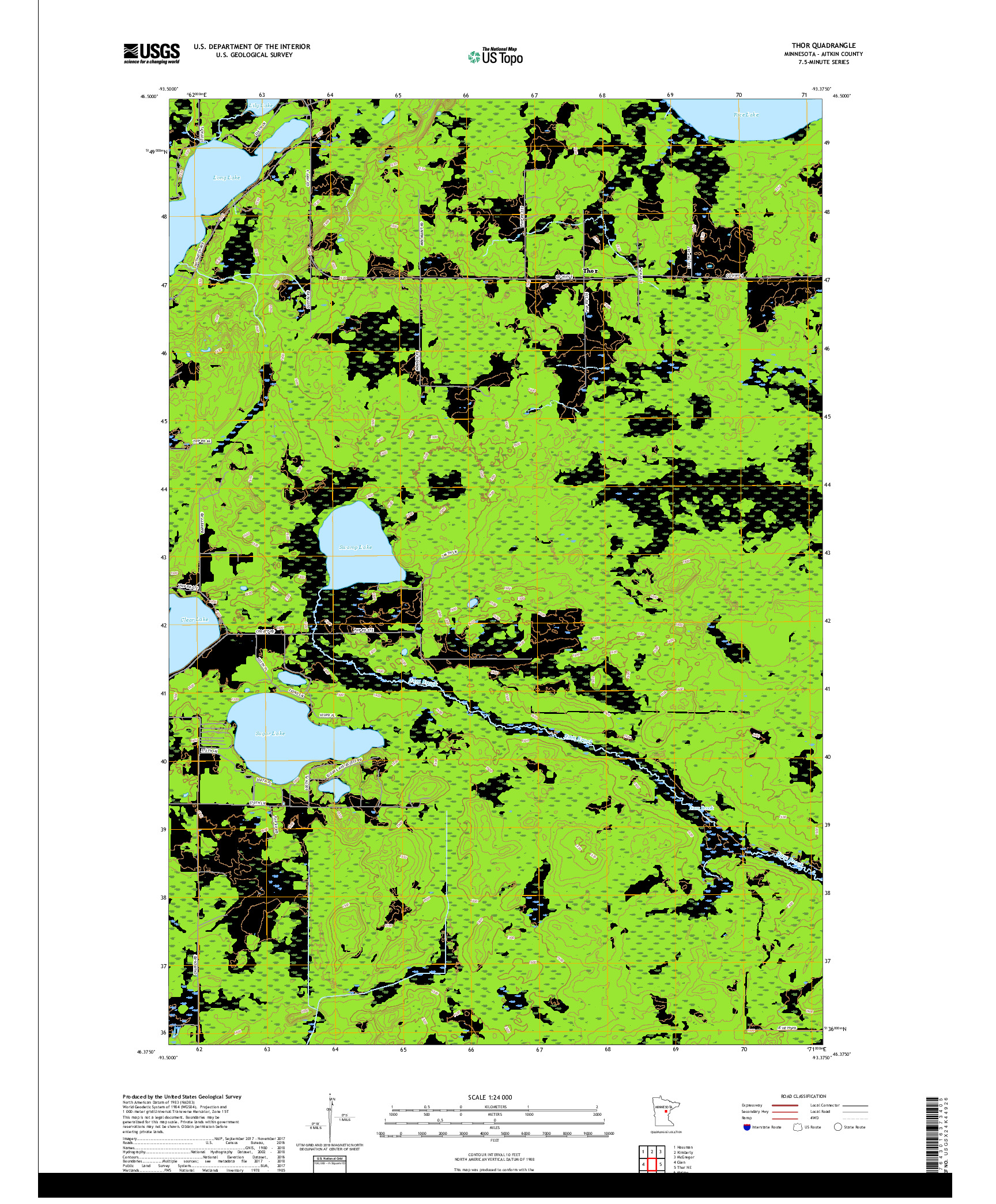 USGS US TOPO 7.5-MINUTE MAP FOR THOR, MN 2019