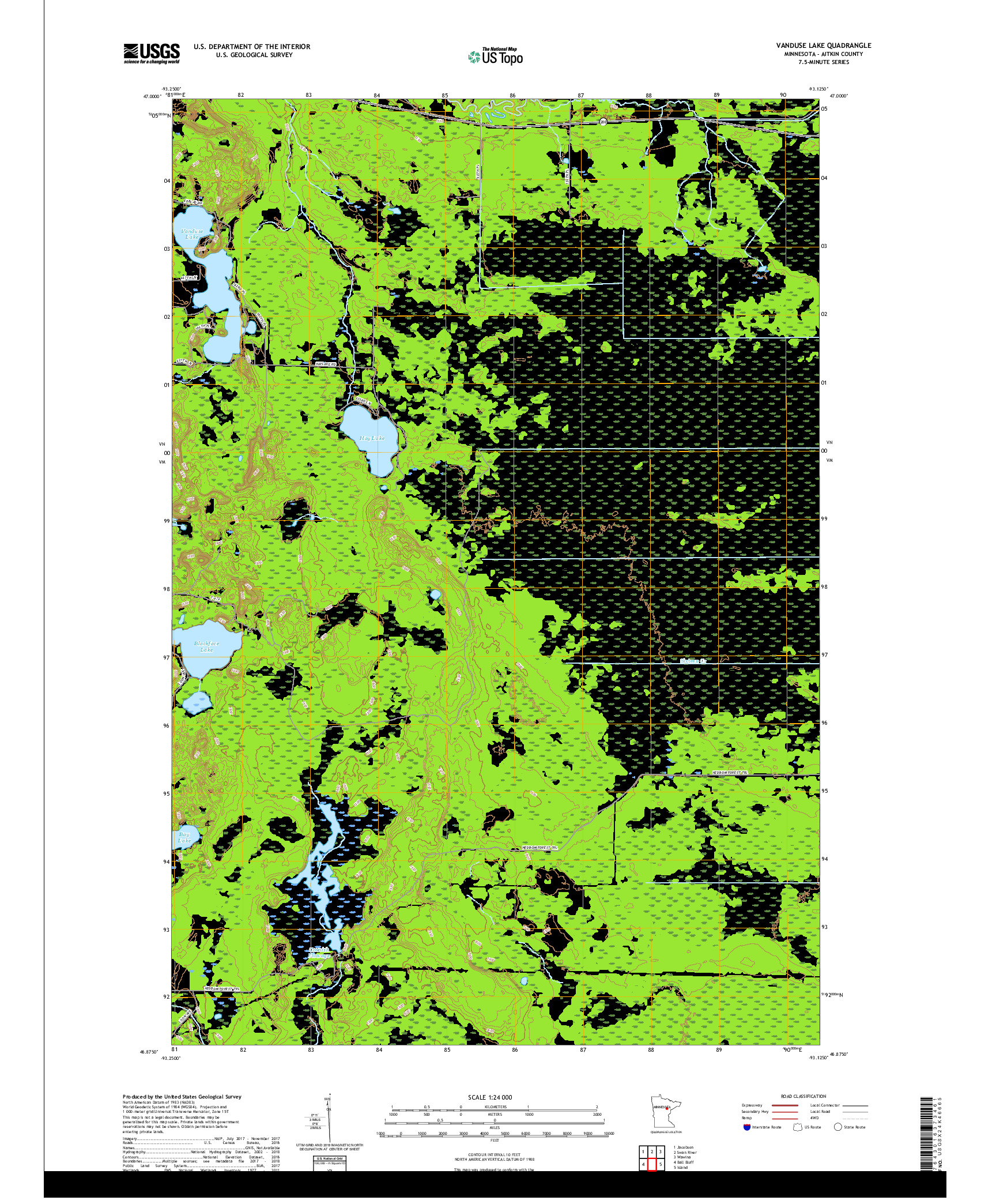 USGS US TOPO 7.5-MINUTE MAP FOR VANDUSE LAKE, MN 2019