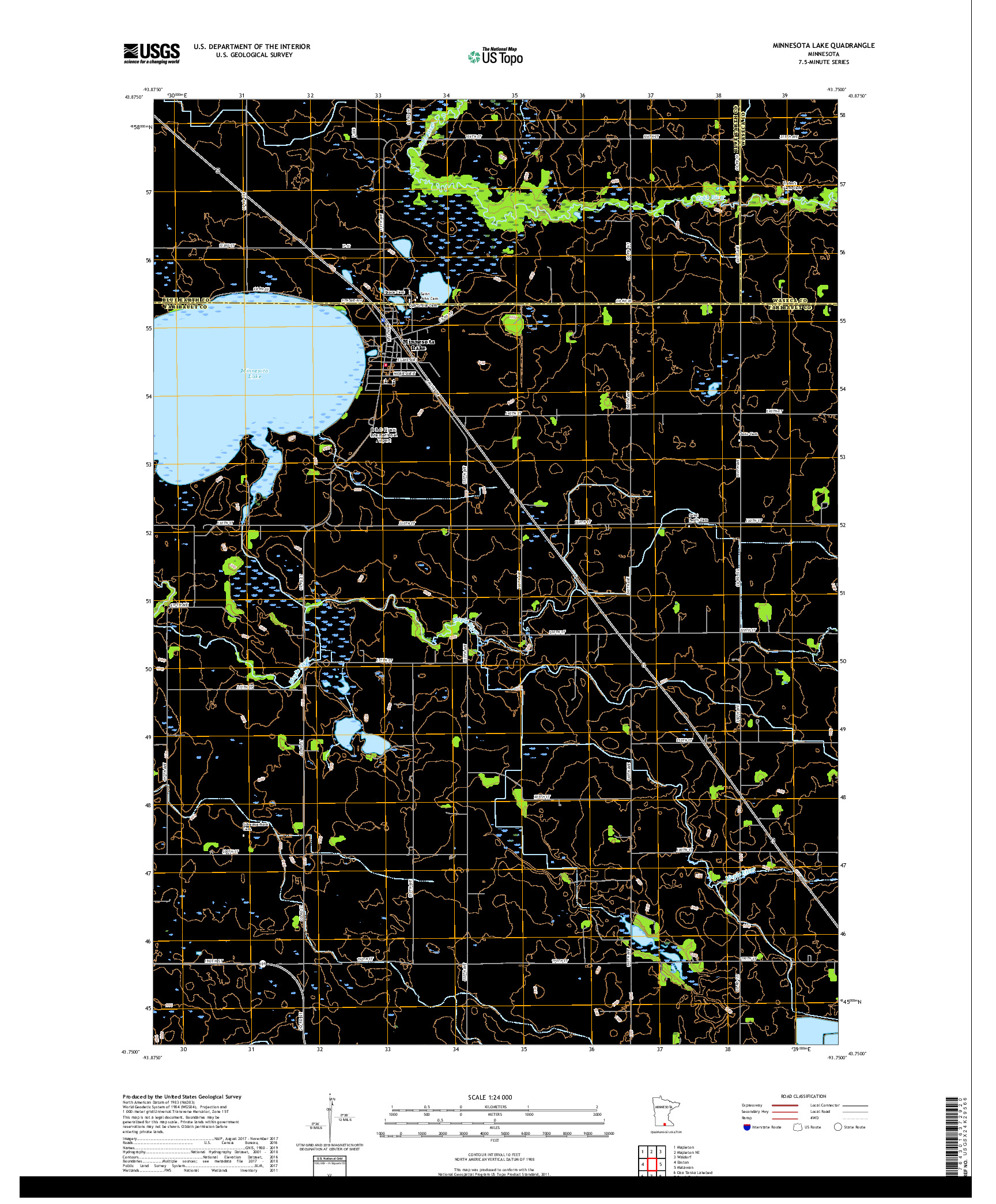 USGS US TOPO 7.5-MINUTE MAP FOR MINNESOTA LAKE, MN 2019