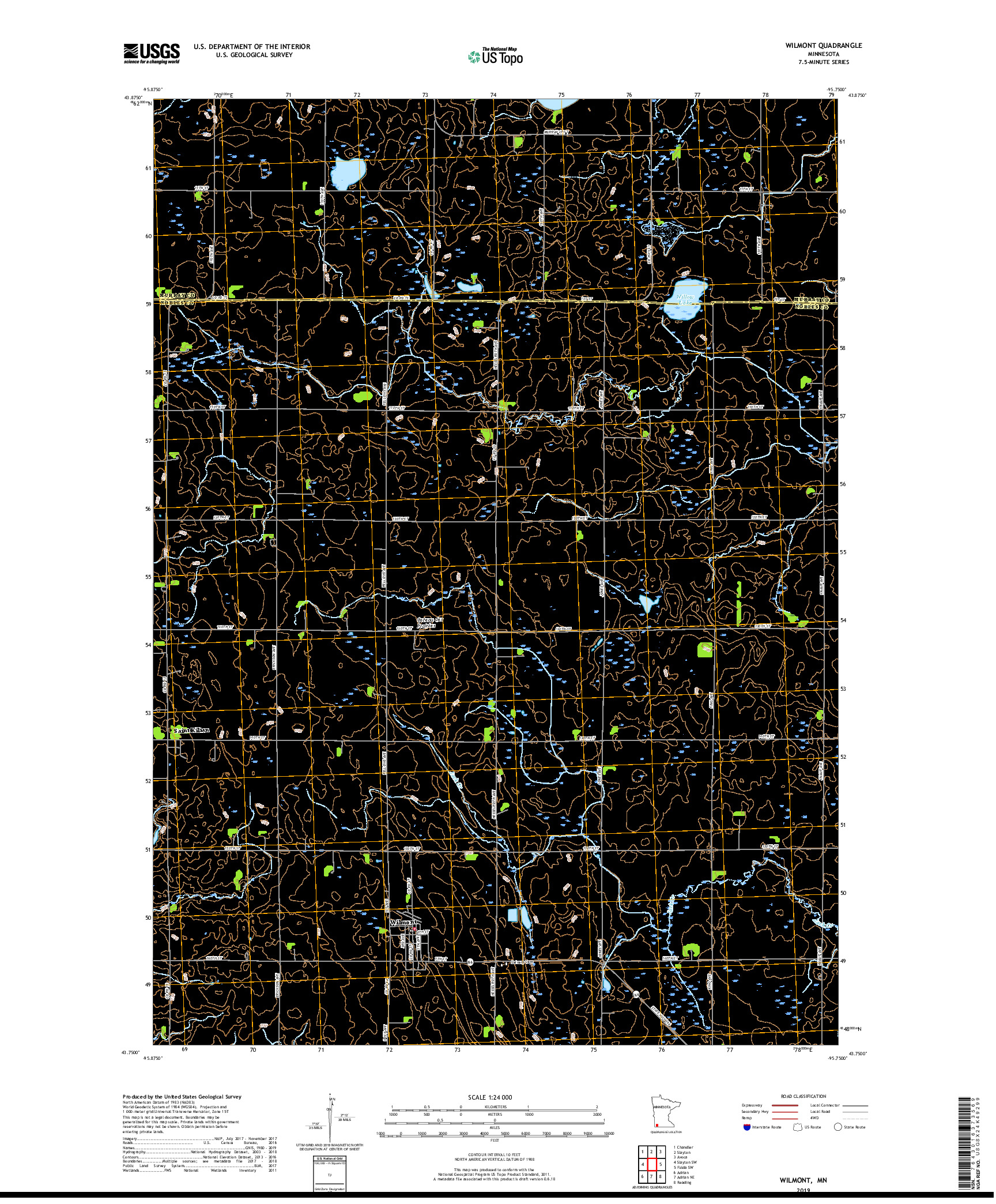 USGS US TOPO 7.5-MINUTE MAP FOR WILMONT, MN 2019