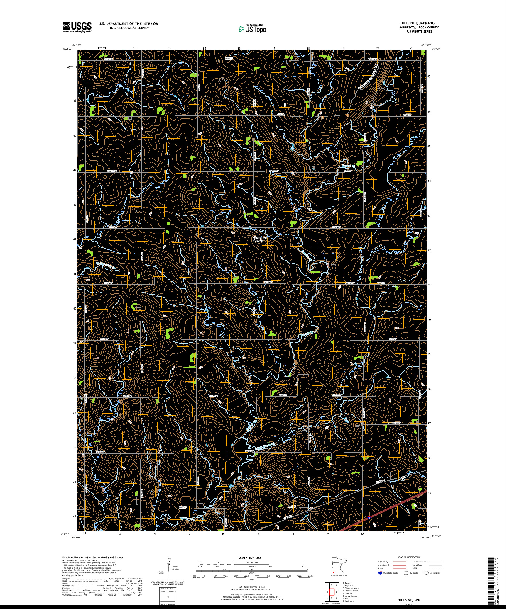 USGS US TOPO 7.5-MINUTE MAP FOR HILLS NE, MN 2019