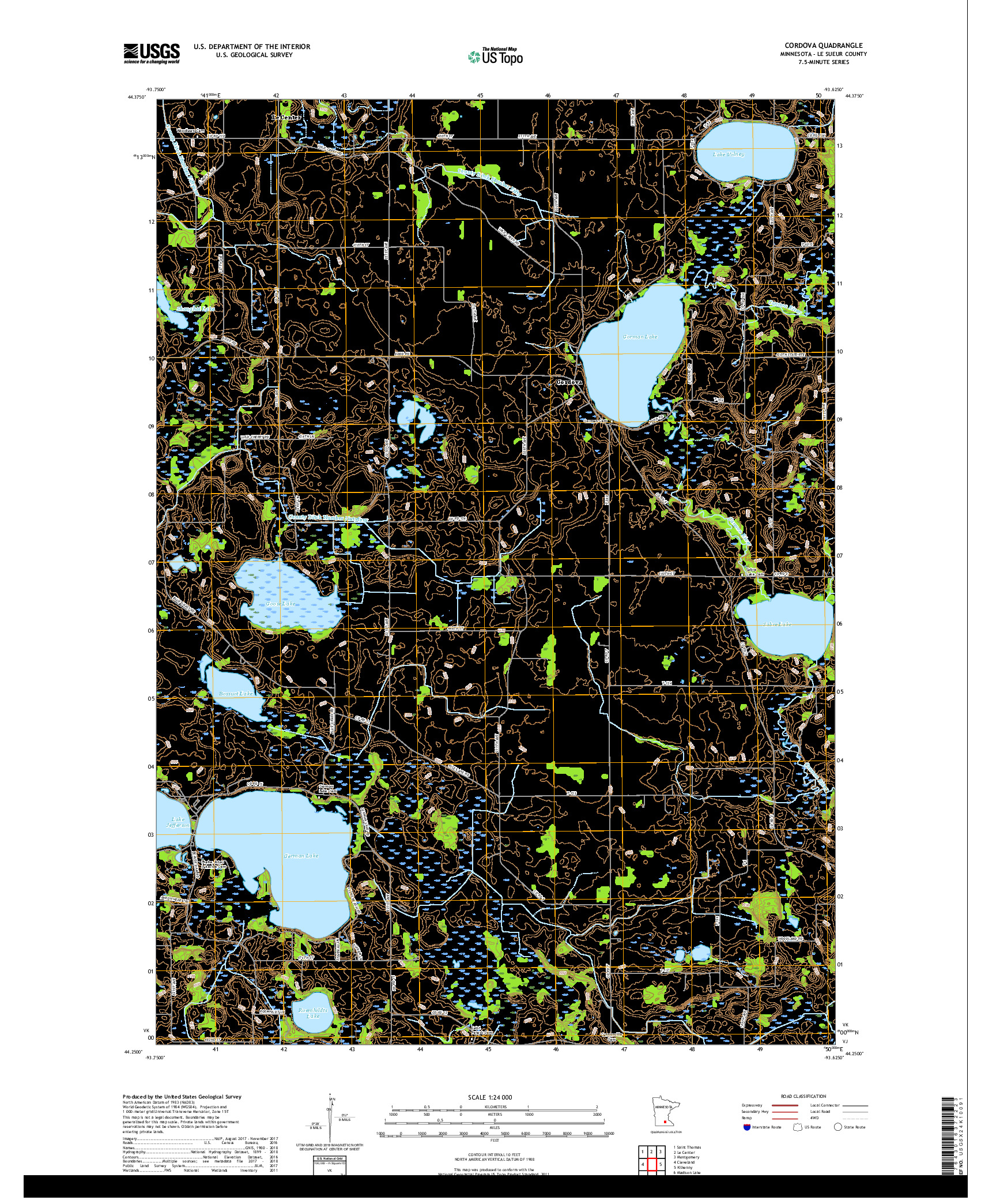 USGS US TOPO 7.5-MINUTE MAP FOR CORDOVA, MN 2019