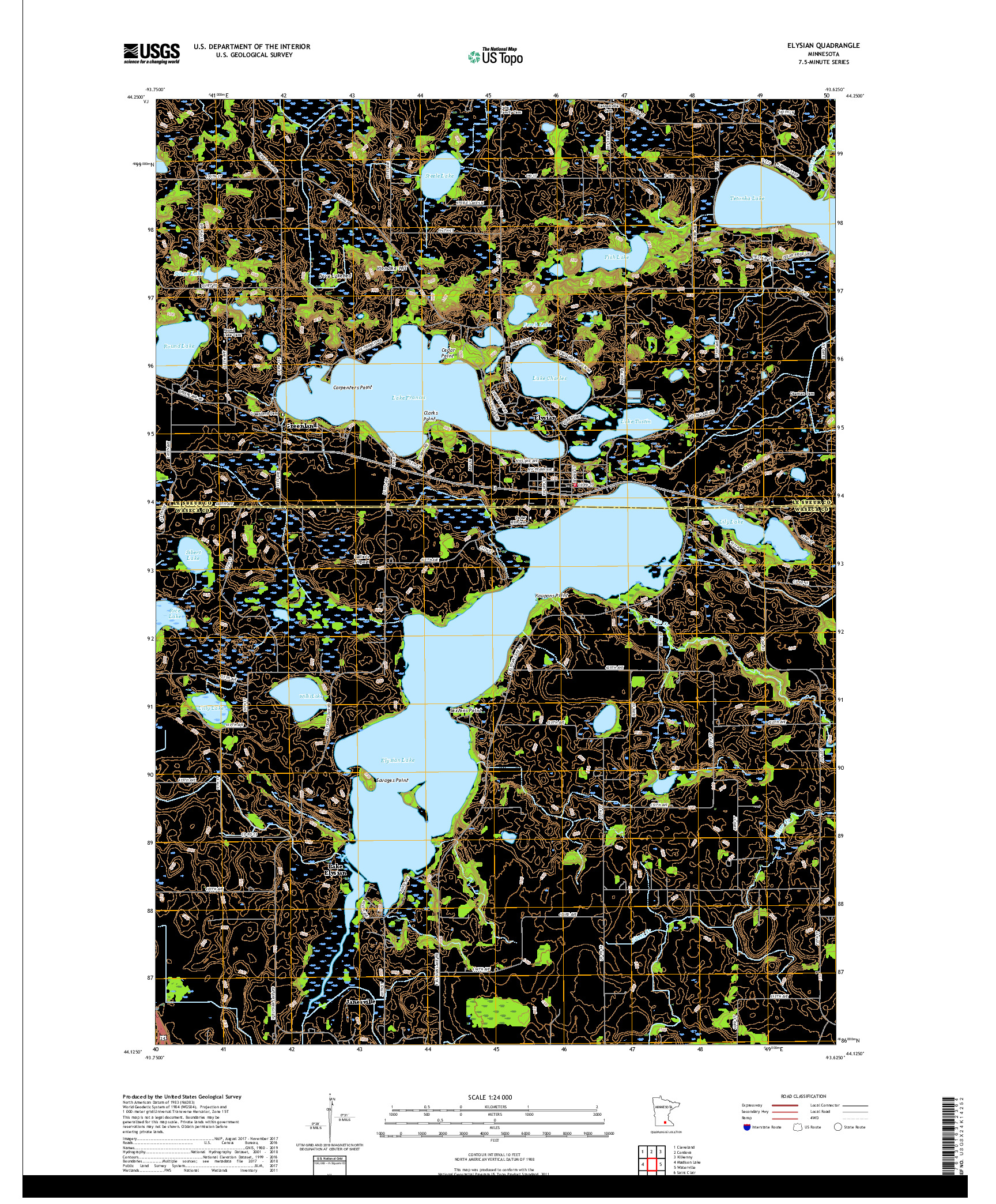 USGS US TOPO 7.5-MINUTE MAP FOR ELYSIAN, MN 2019