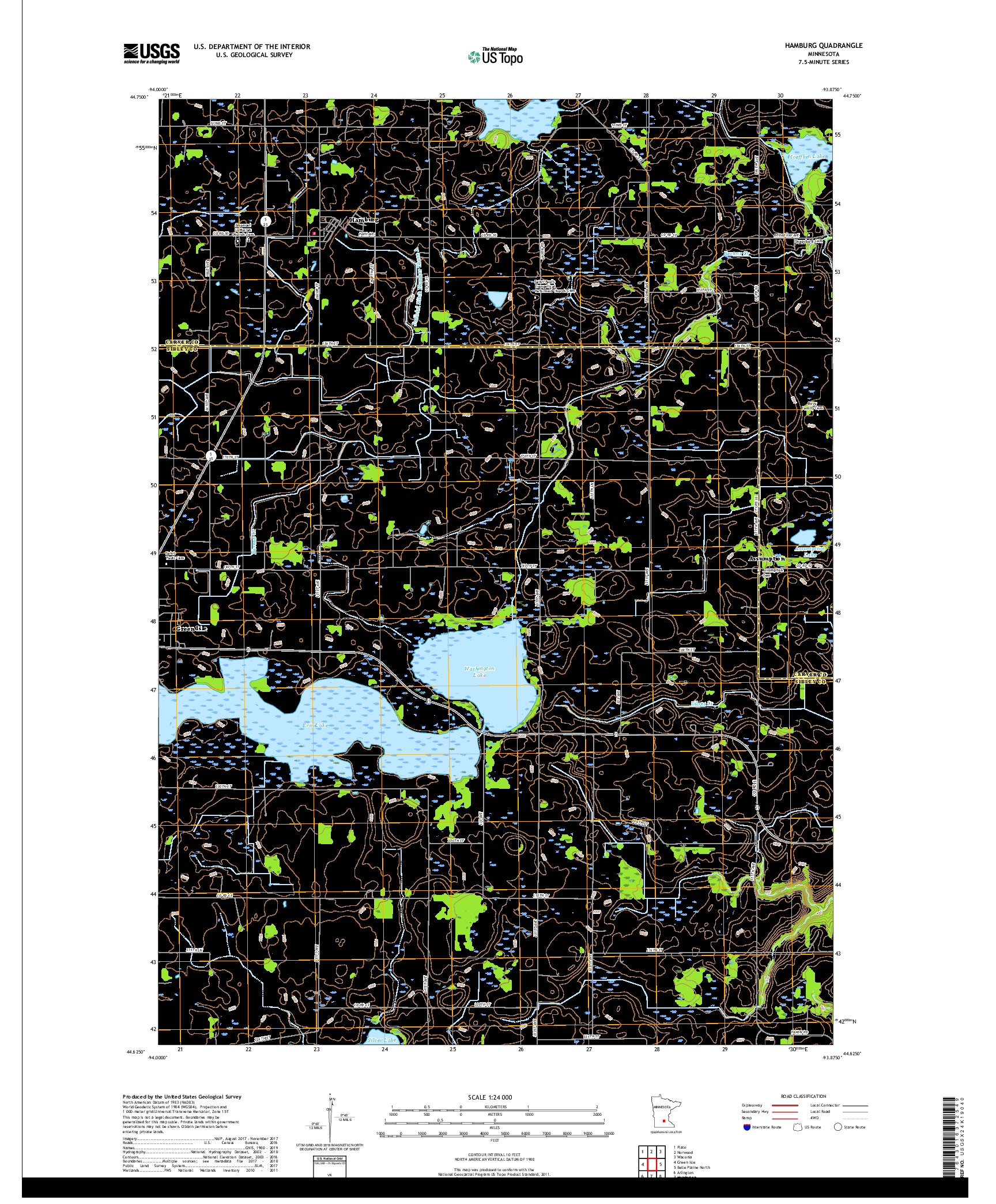 USGS US TOPO 7.5-MINUTE MAP FOR HAMBURG, MN 2019