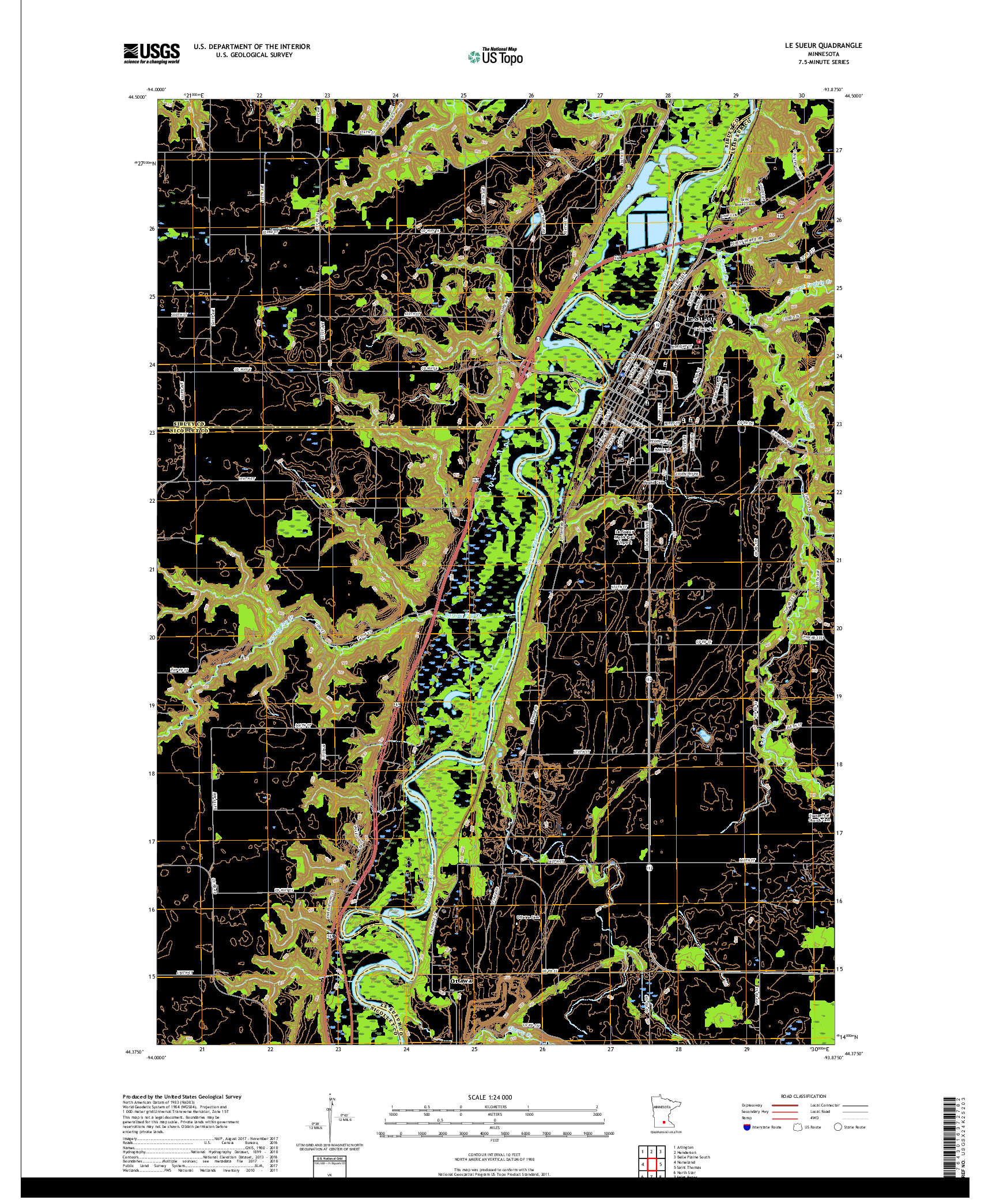 USGS US TOPO 7.5-MINUTE MAP FOR LE SUEUR, MN 2019