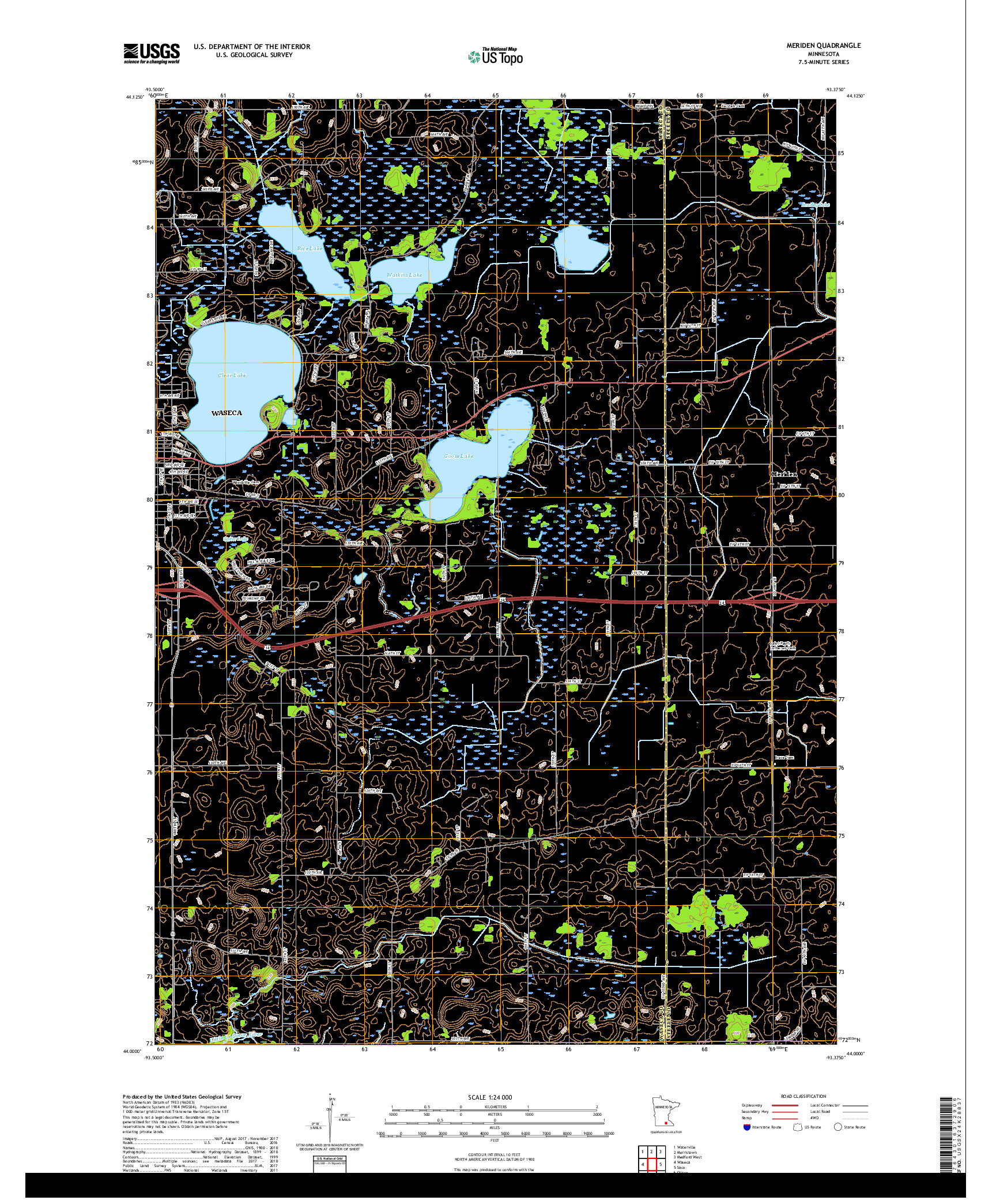 USGS US TOPO 7.5-MINUTE MAP FOR MERIDEN, MN 2019