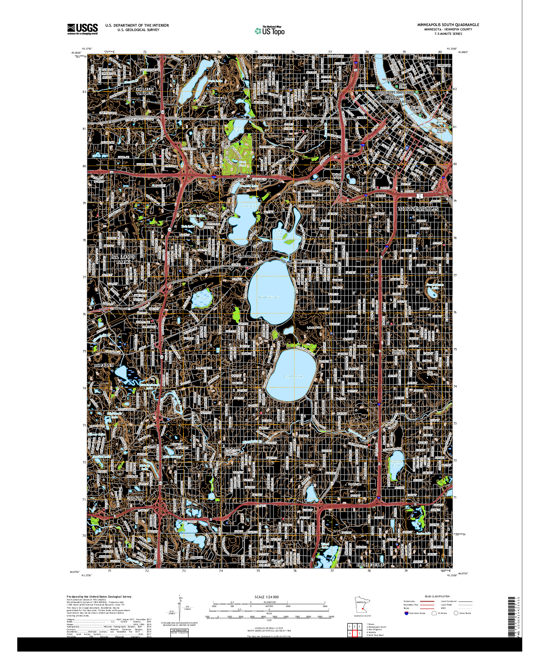 USGS US TOPO 7.5-MINUTE MAP FOR MINNEAPOLIS SOUTH, MN 2019