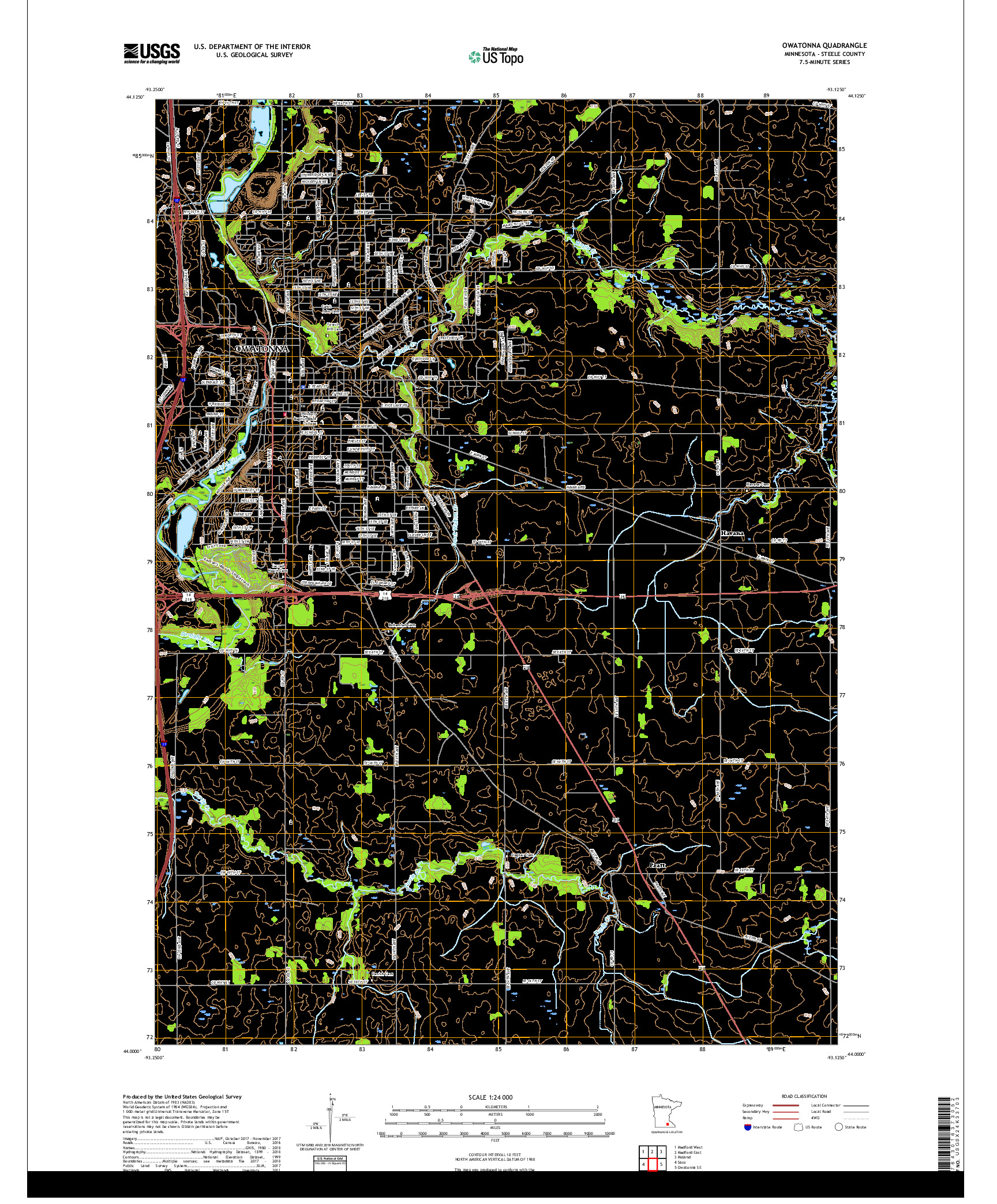 USGS US TOPO 7.5-MINUTE MAP FOR OWATONNA, MN 2019